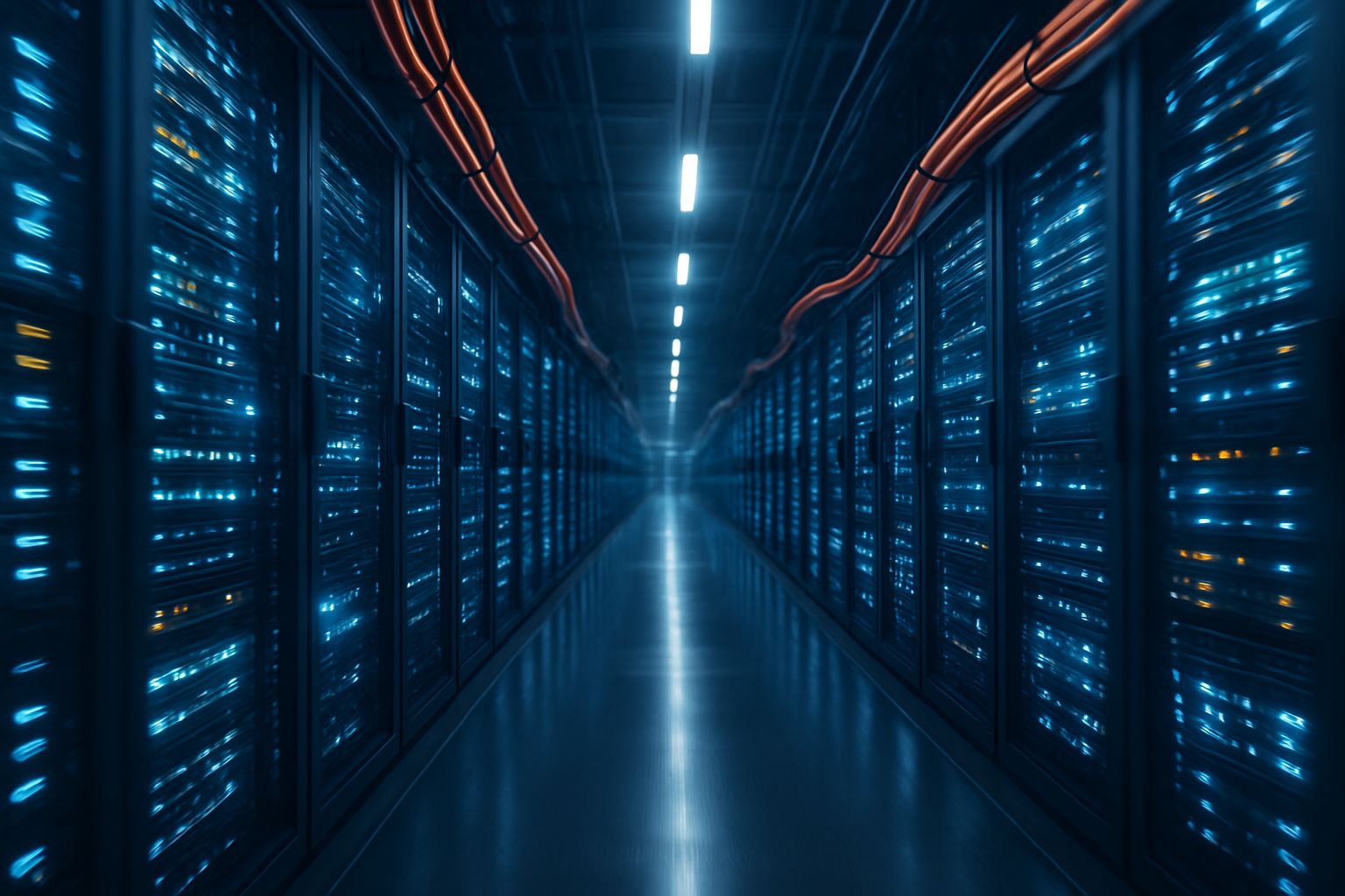 Interior view of huge data center illustrating Infrastructure Scale technology.