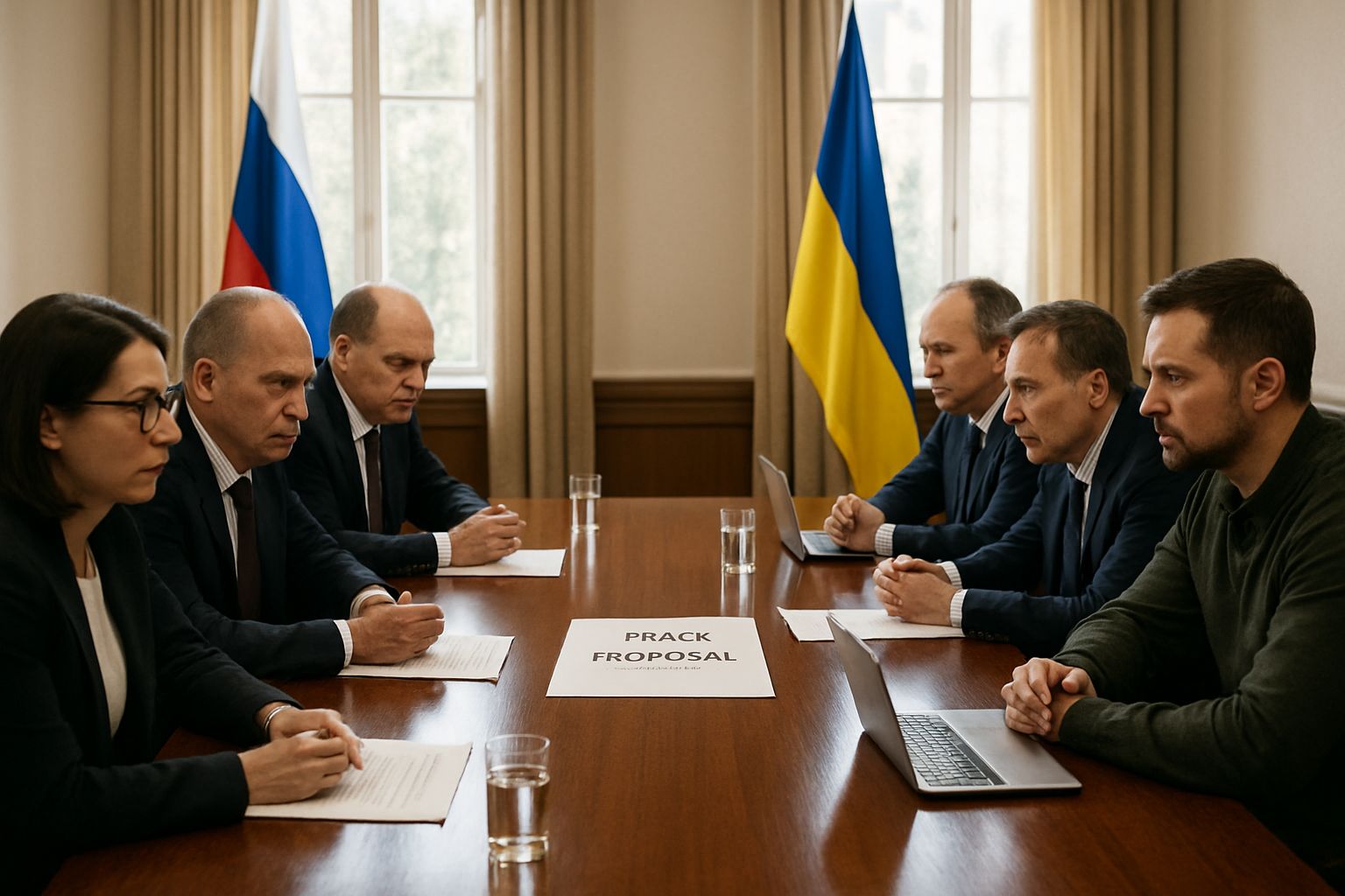 Geopolitical AI Conflict peace talks between Russian and Ukrainian officials.