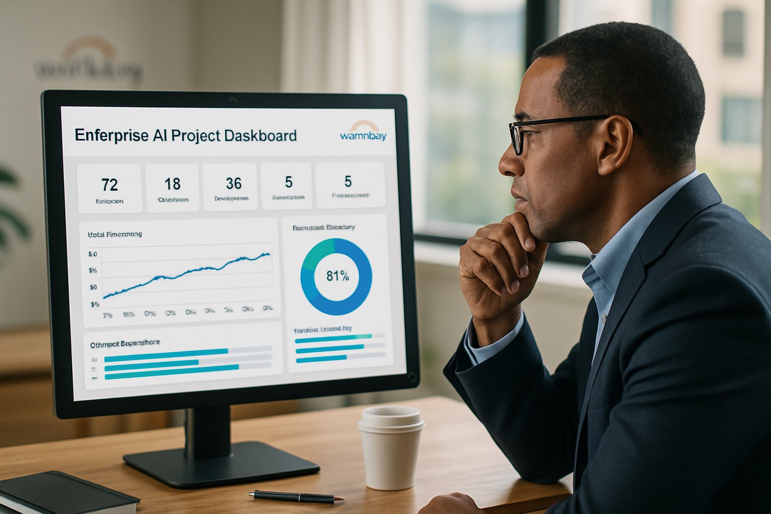 Workday AI Leadership analyzing enterprise AI dashboard in office.
