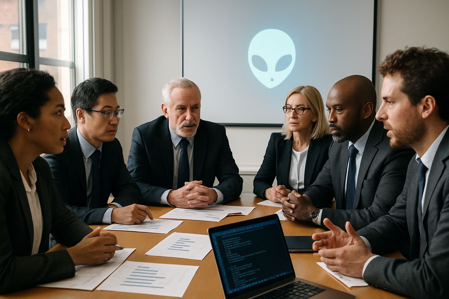 AI leaders discuss Karpathy alien technology implications in a boardroom setting