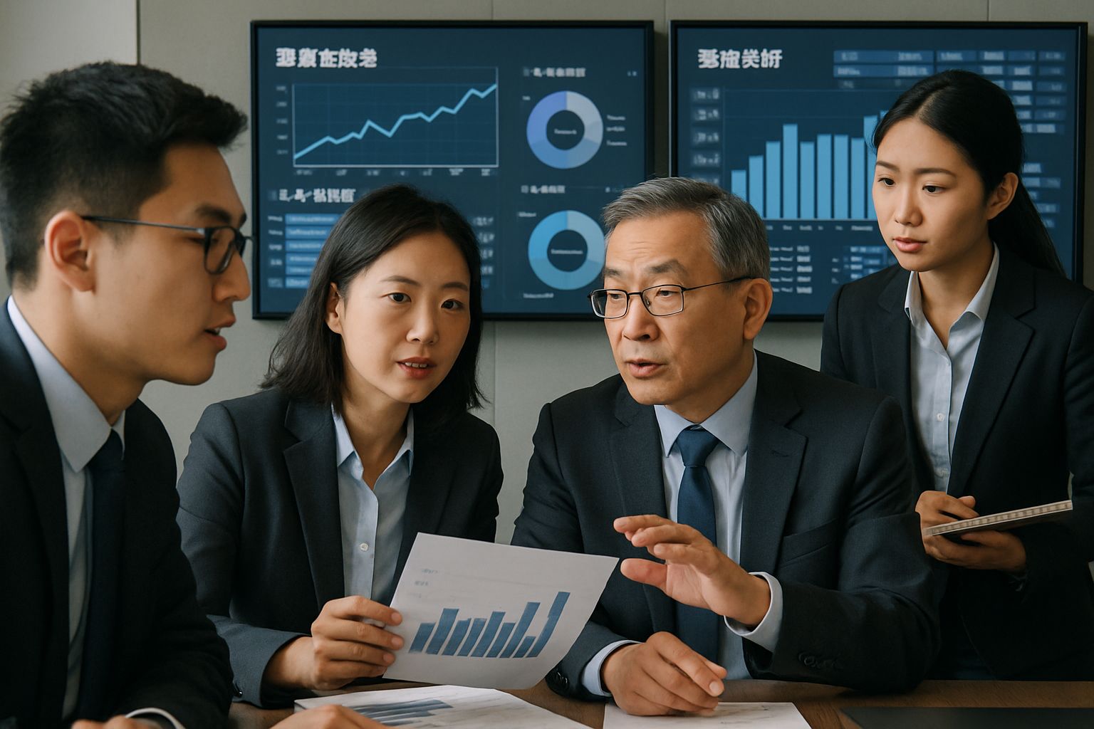 Chinese professionals analyzing China AI Scale growth charts