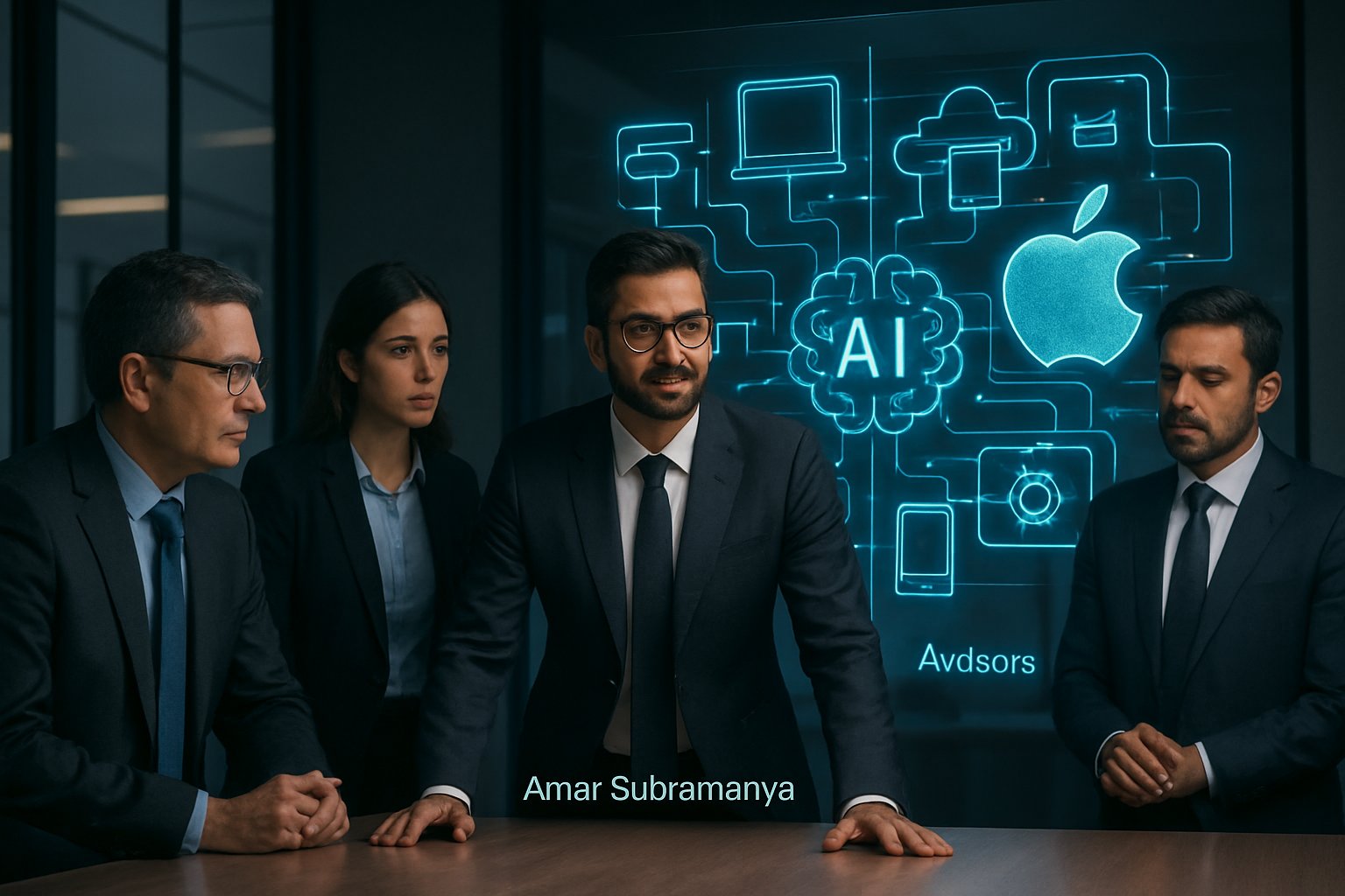 Amar Subramanya leading Apple’s Corporate AI Direction with AI strategy visuals.