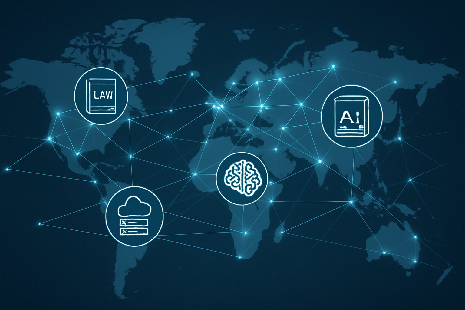 Legal Tech AI global network with cloud partnerships and law firm hubs.