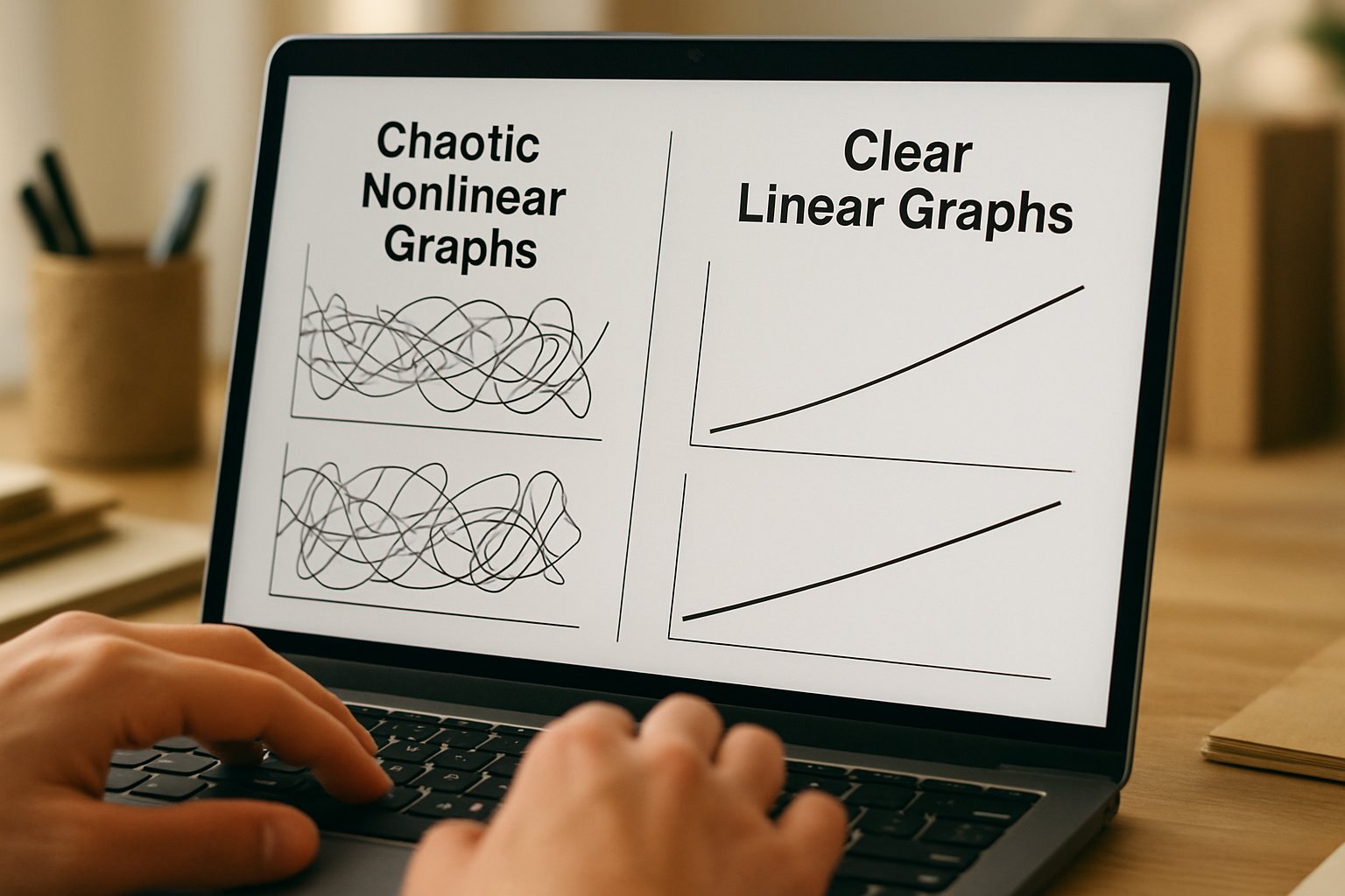 Duke Discovery AI linear vs chaotic graph comparison on laptop screen.