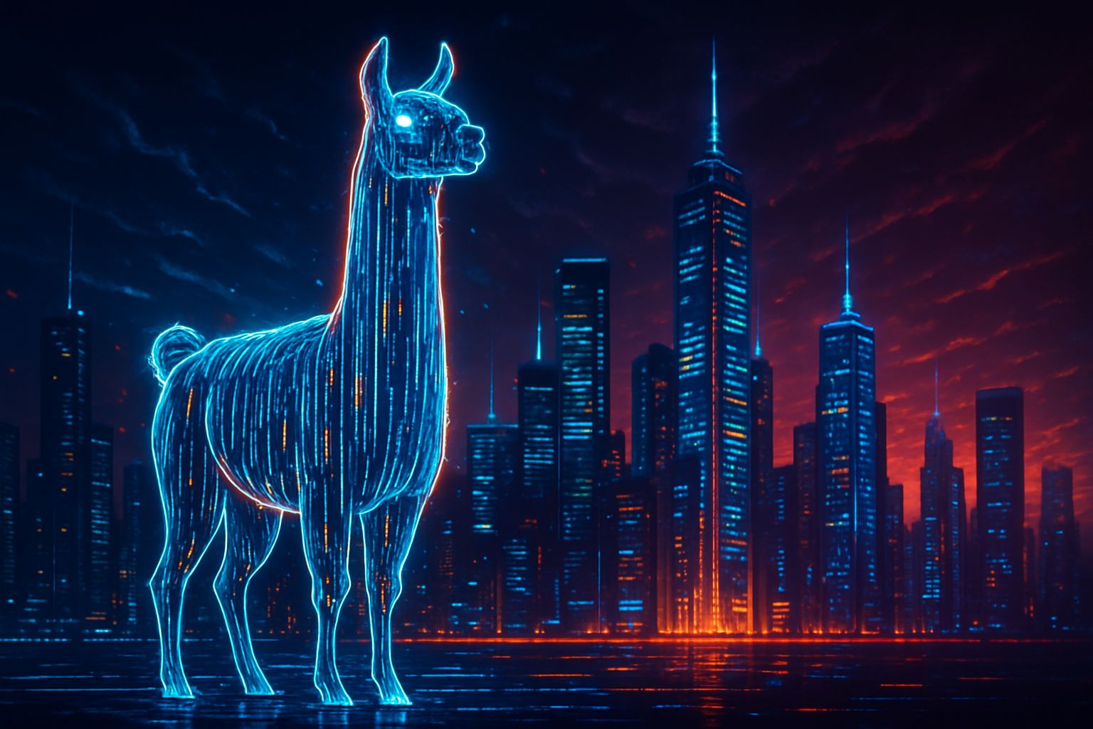 Futuristic llama icon representing Open LLM advancements in AI.
