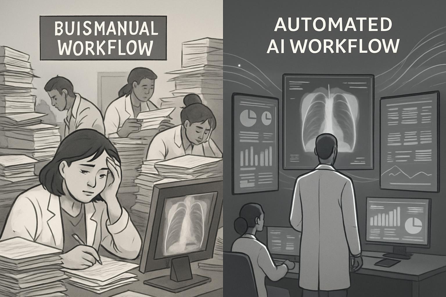 Radiology AI Workflow comparing manual vs automated Siemens AI processes.