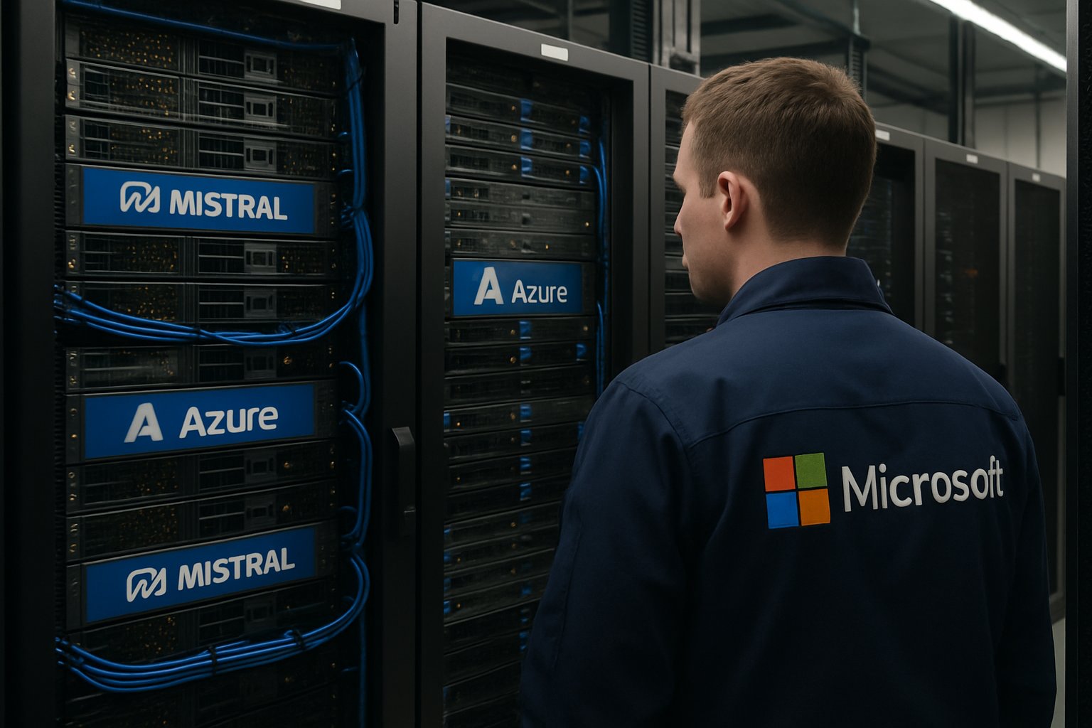 EU AI infrastructure with Microsoft Azure and Mistral servers in a European data center.
