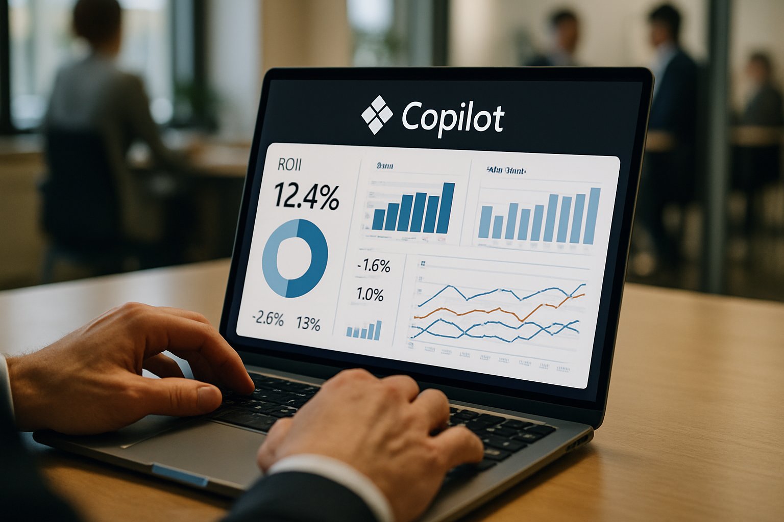 Executive monitoring Enterprise AI ROI statistics with Microsoft Copilot dashboard