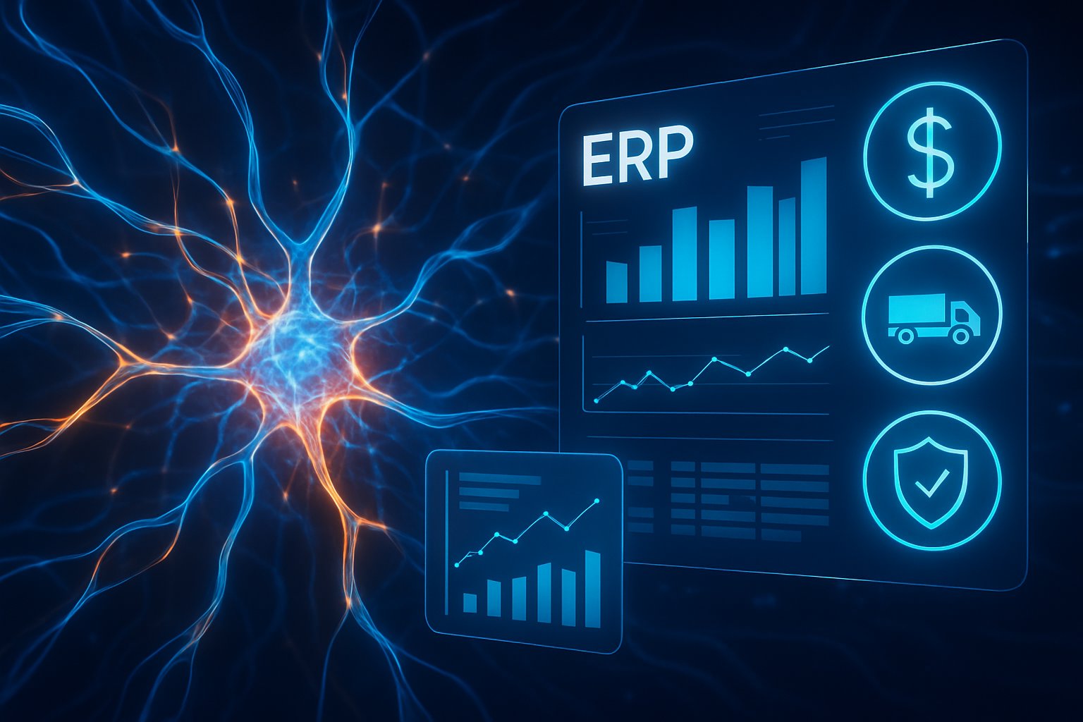 Neural network connects ERP AI Integration with finance and supply chain