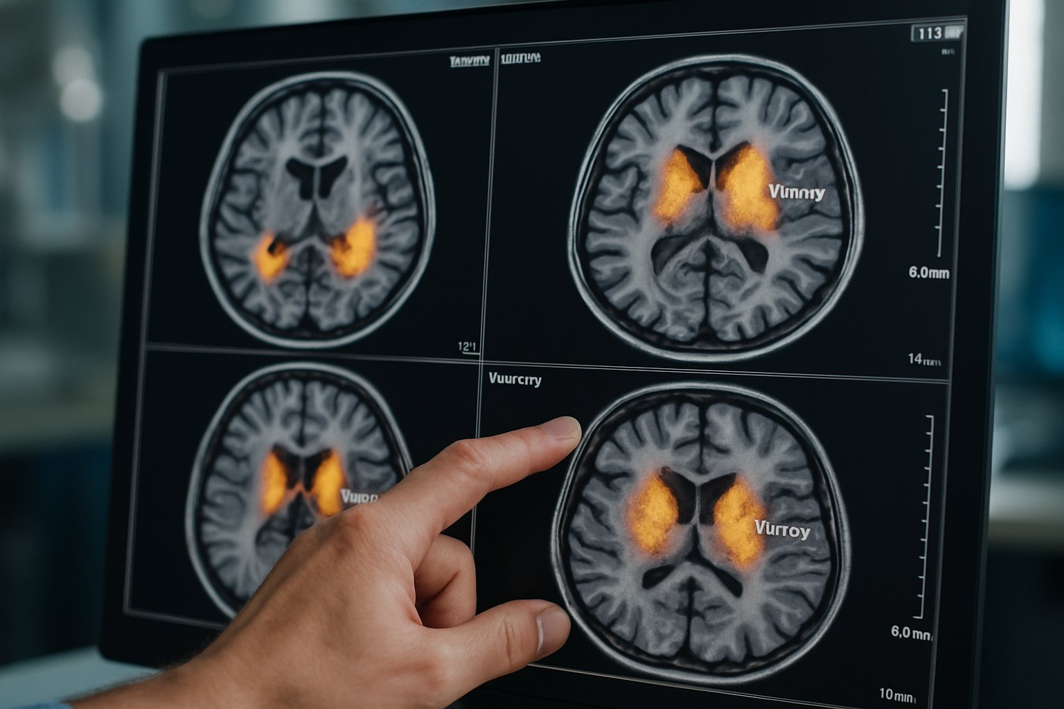 Researcher highlighting brain scans in Ramirez memory study.