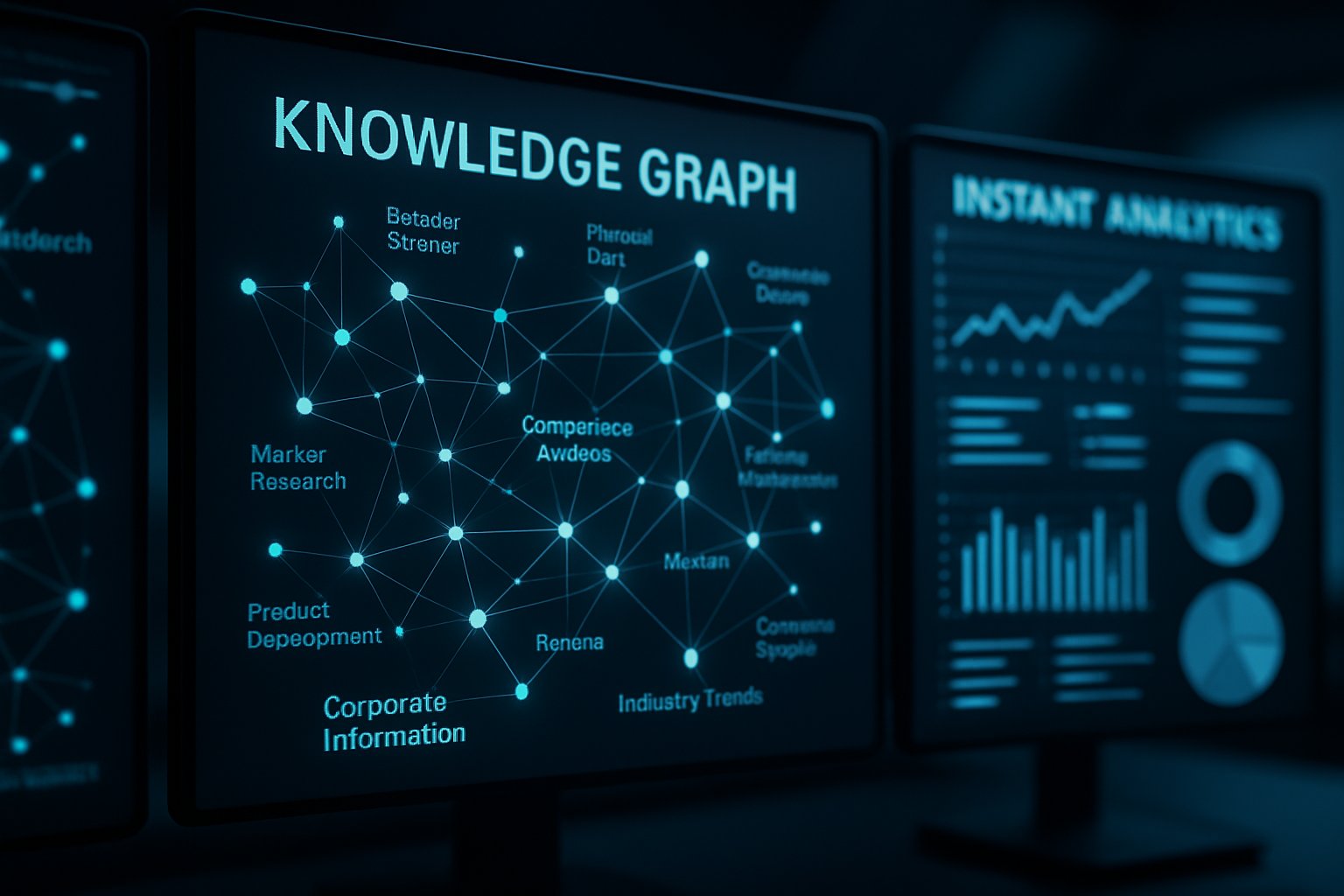 Corporate Knowledge AI interface showing analytics and knowledge graphs for business teams.