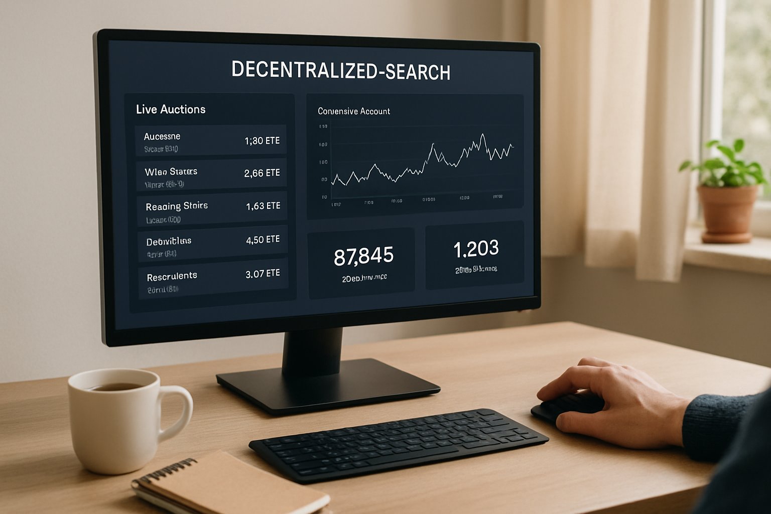 Decentralized Search auction interface on a modern computer screen.