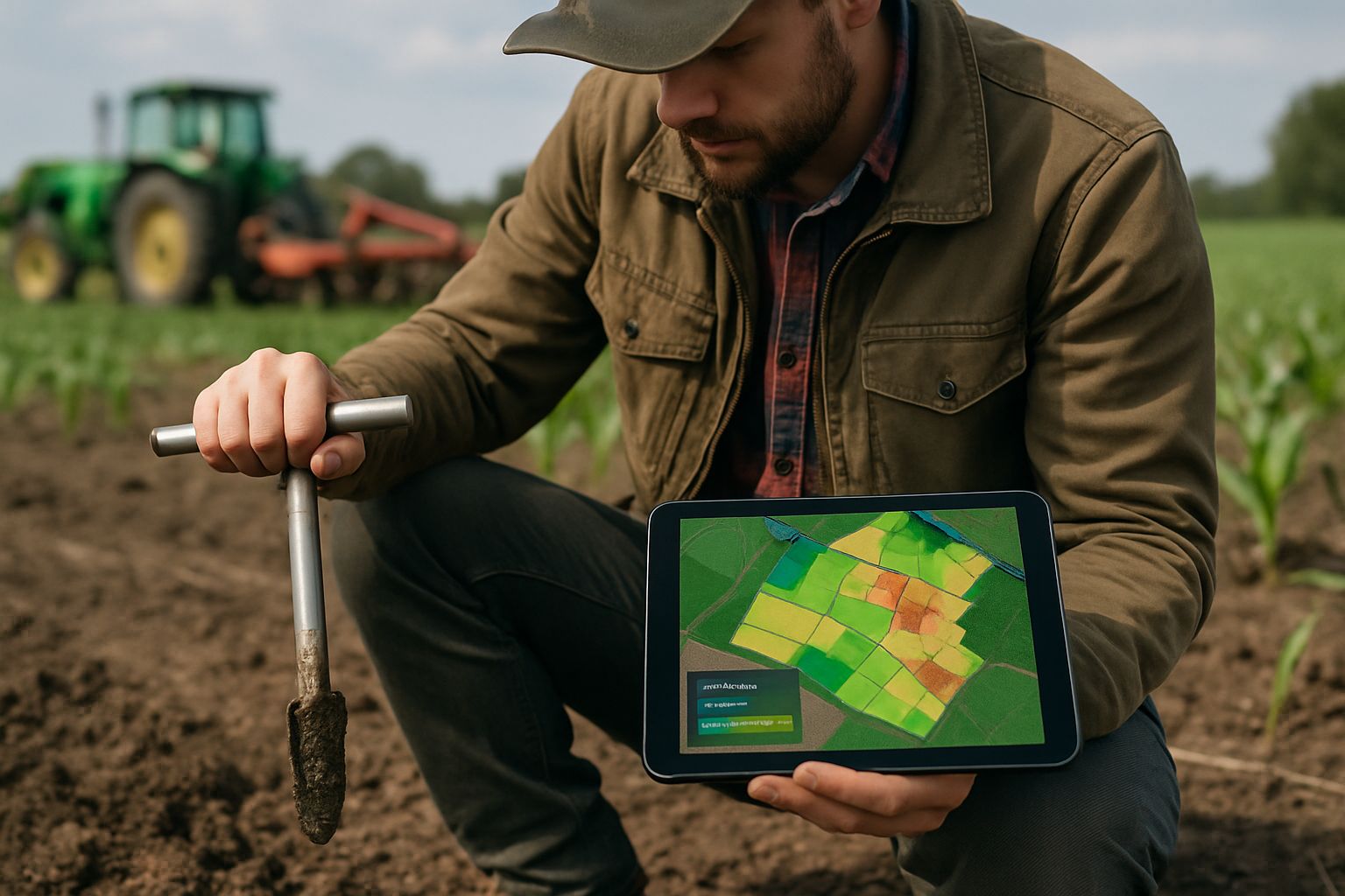 Scientist uses Quantile regression forests on tablet to analyze soil data in field.
