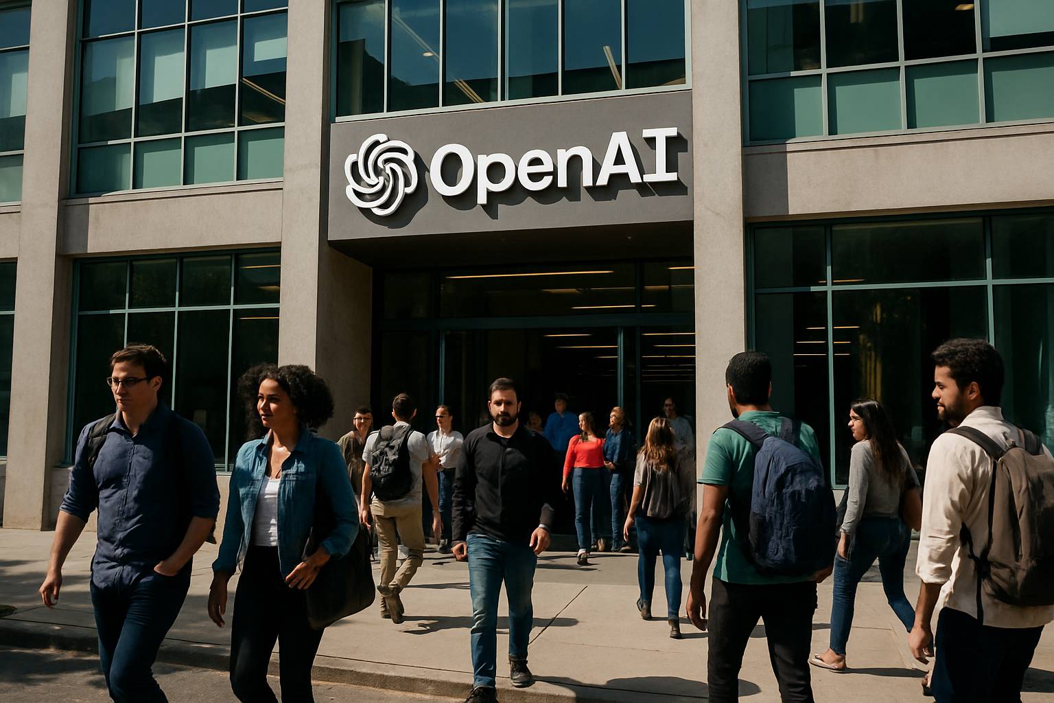 OpenAI headquarters busy with employees during peak of Altman Hype.