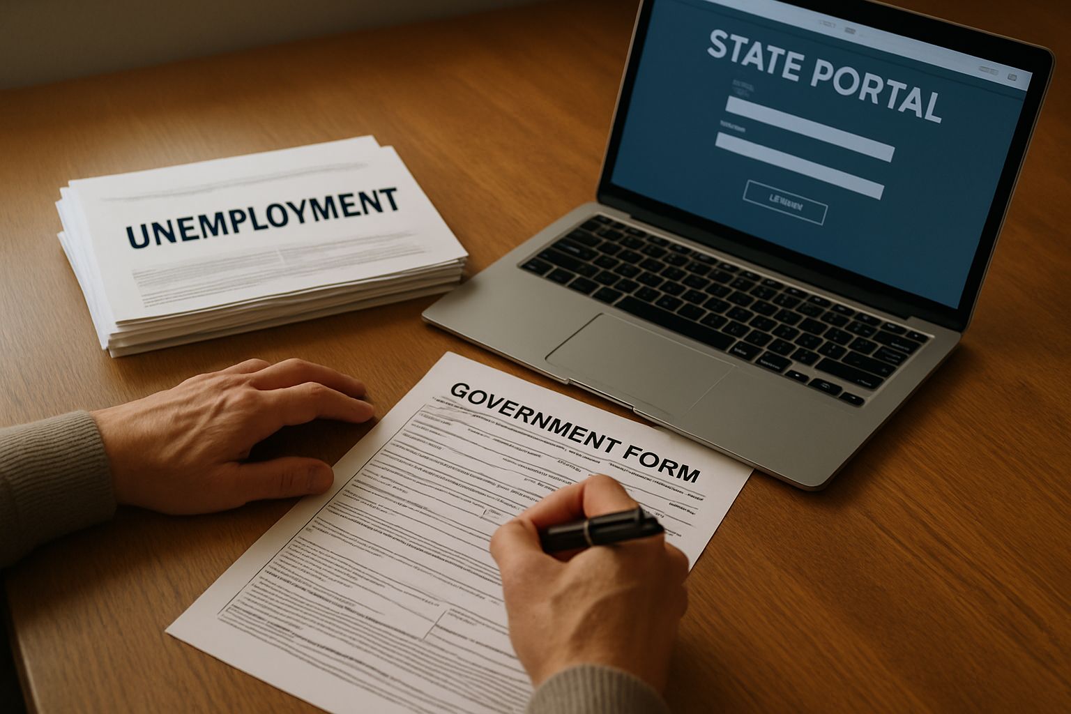 Individual completing paperwork related to Identity aid fraud prevention.