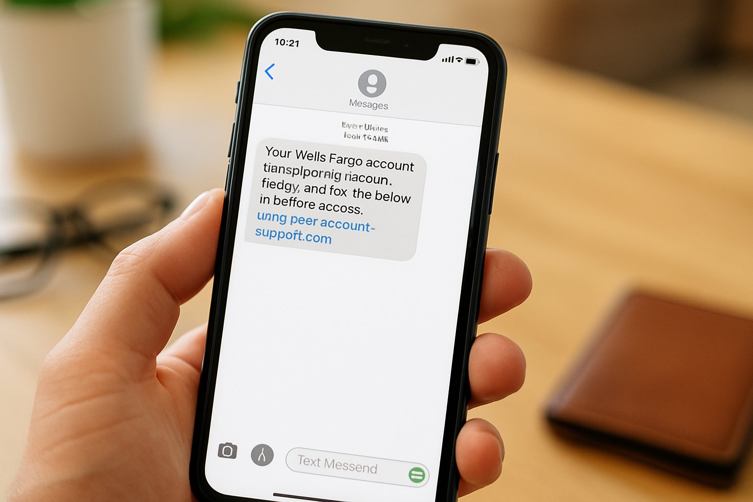 Smartphone showing a Generative AI phishing message to a user’s hand.