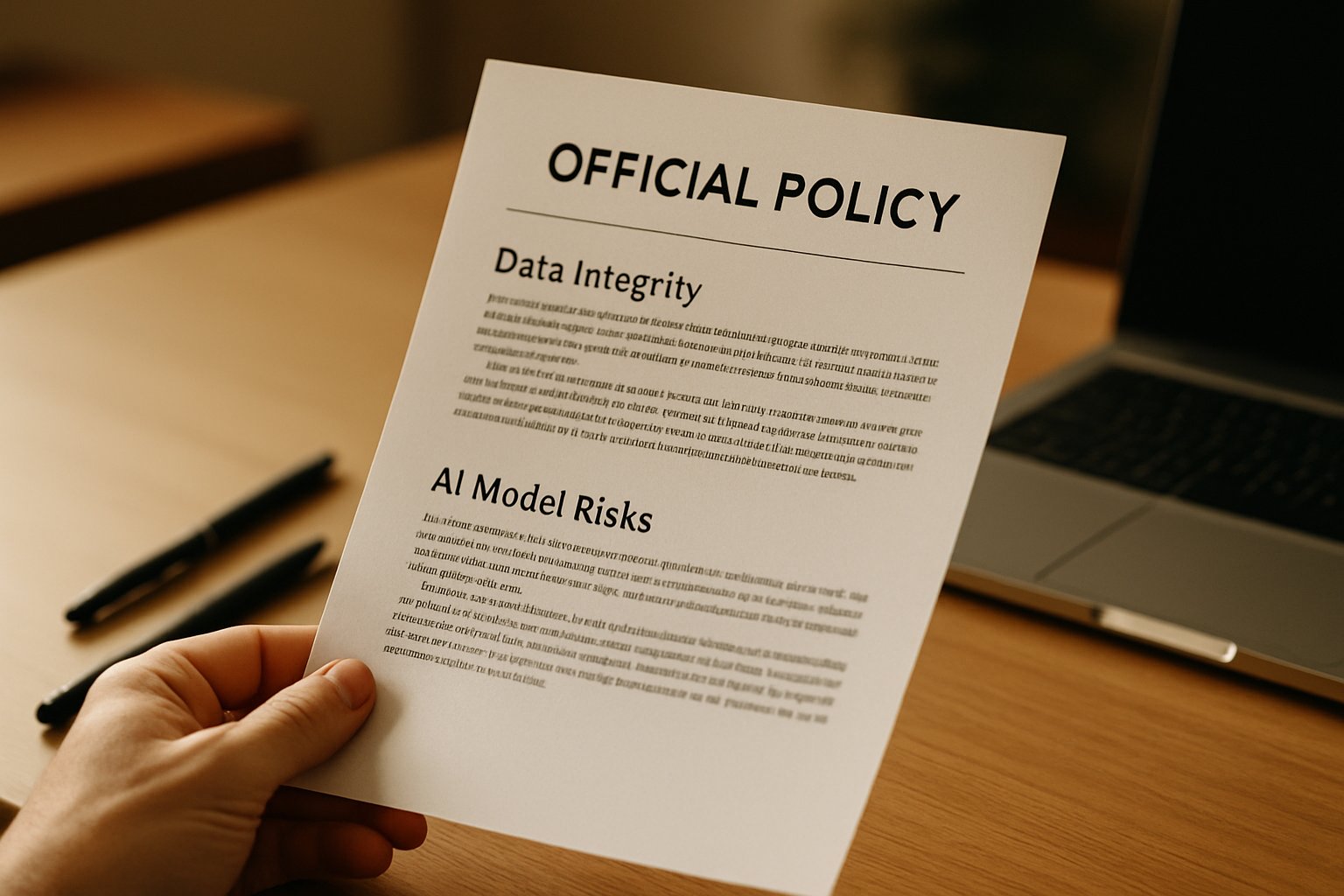 Person holding policy document related to Research Quality standards.