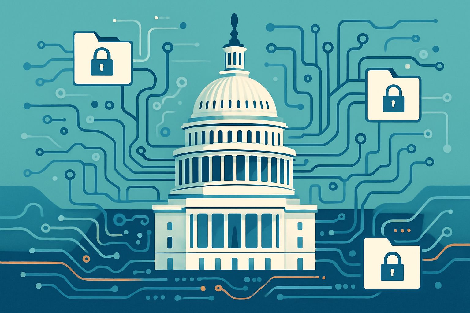 US Capitol silhouette entwined with secure data representing Auditable Systems oversight.