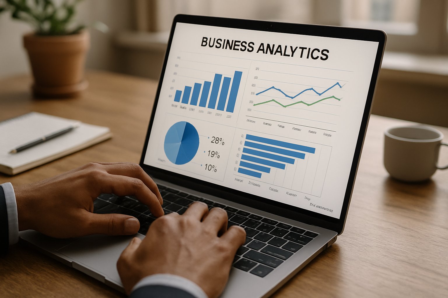 Professional using Claude Business Skills on a laptop for business analytics.