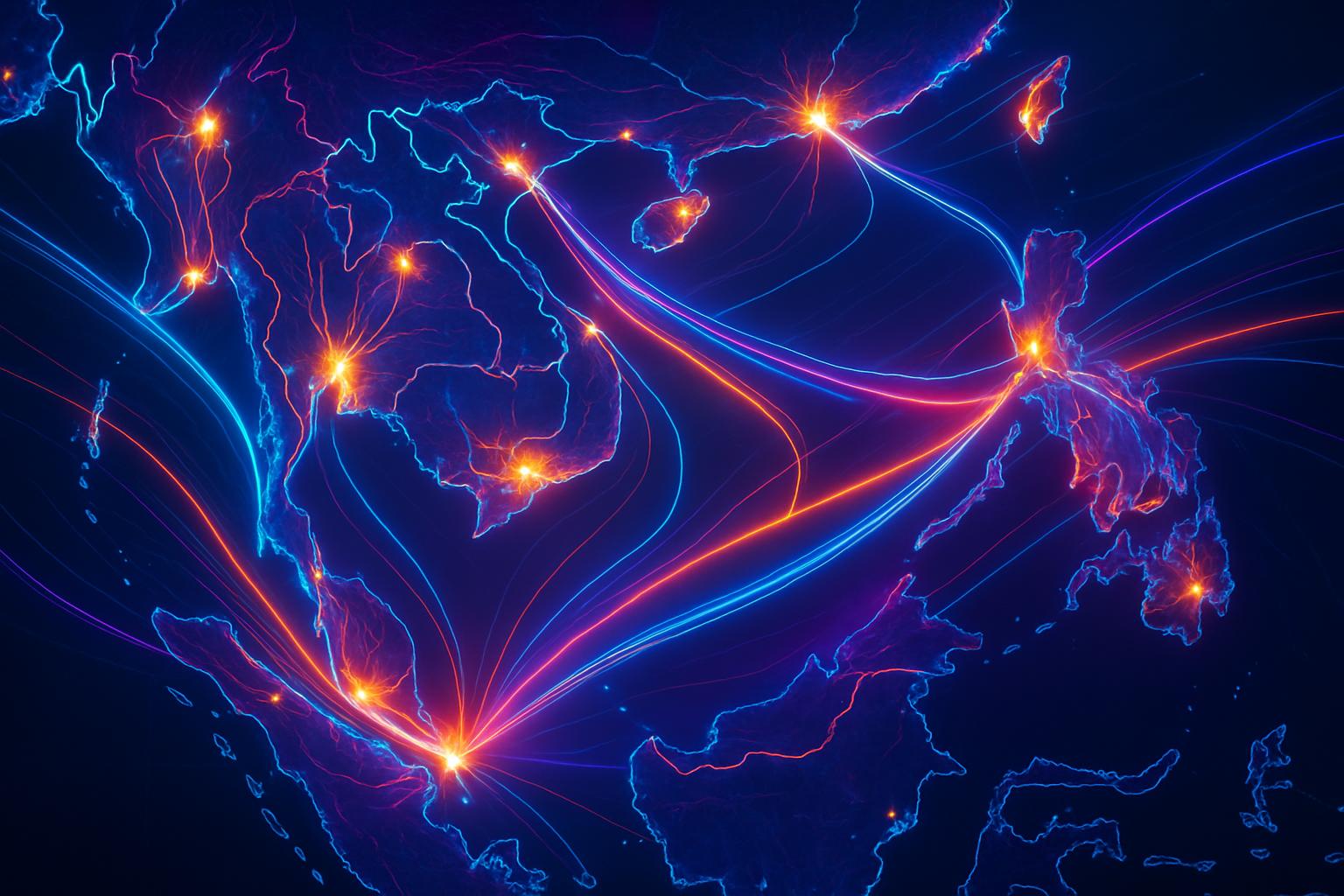 Fiber optic data networks across Southeast Asia Infrastructure growth map.