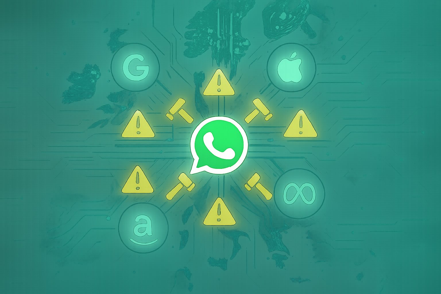 Europe map infographics showing Antitrust Regulation focus on WhatsApp AI policies