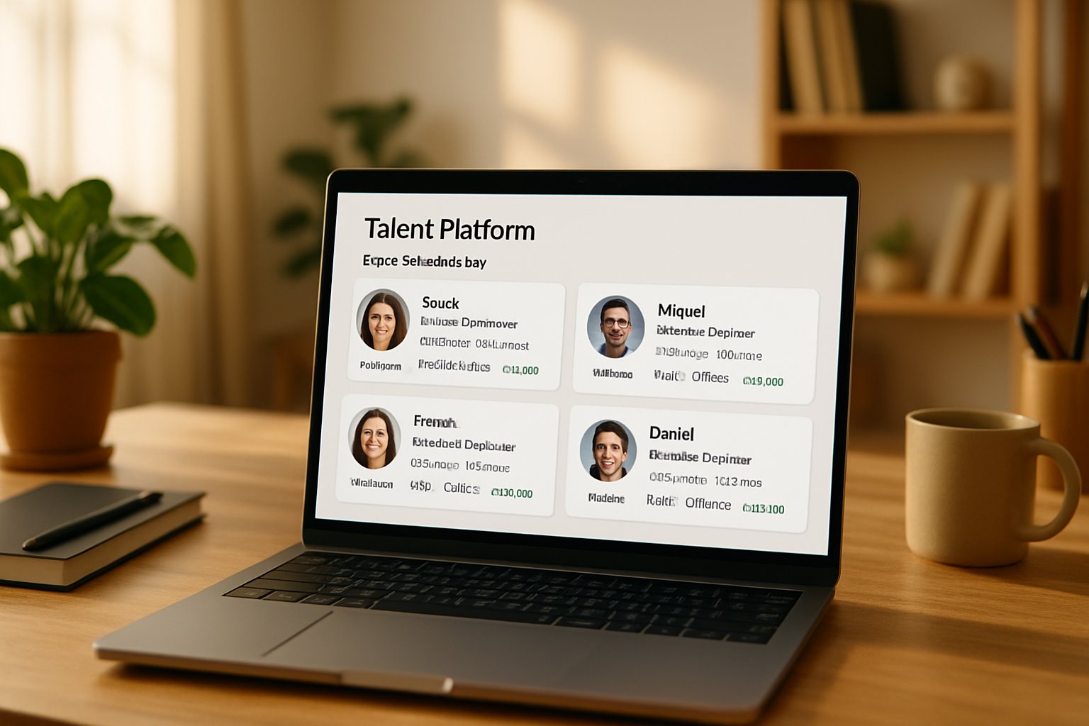Talent platforms interface featuring remote developer candidates
