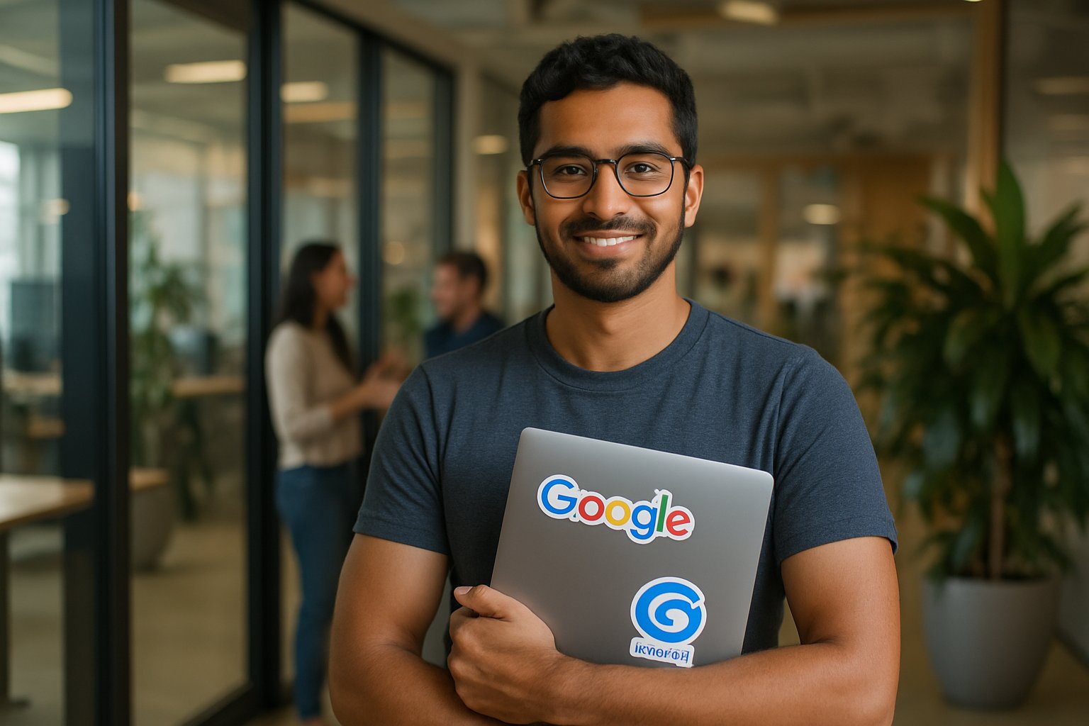 Experienced Google boomerang worker in real Google office setting.