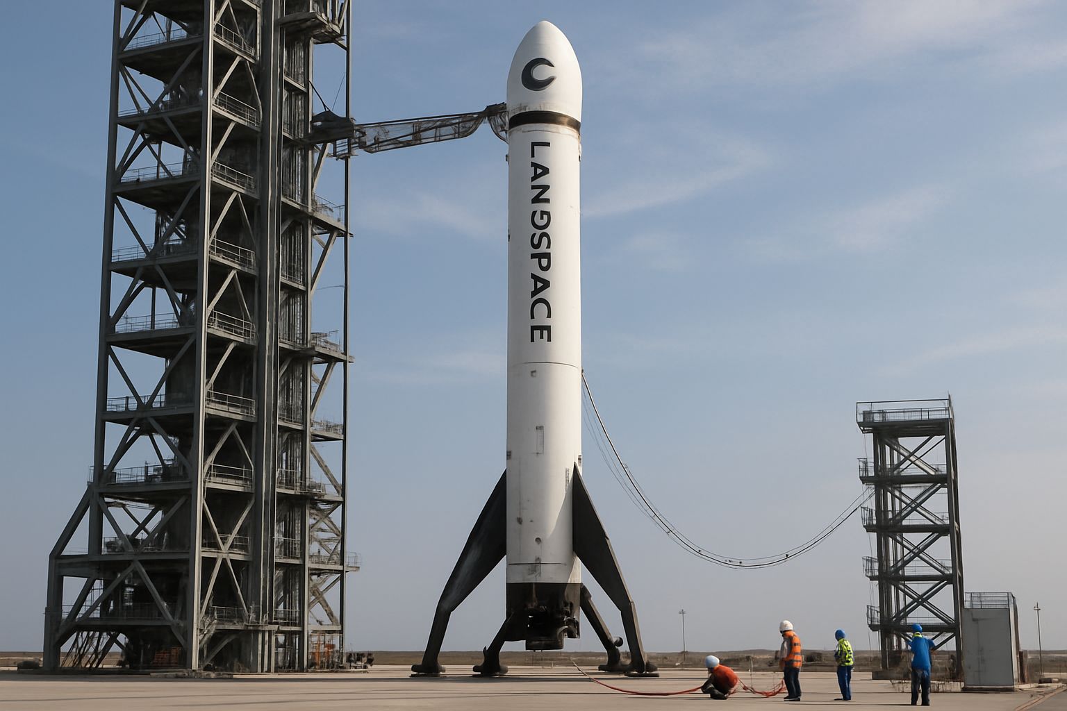 Space AI integrated in LandSpace's reusable rocket on a launch pad.