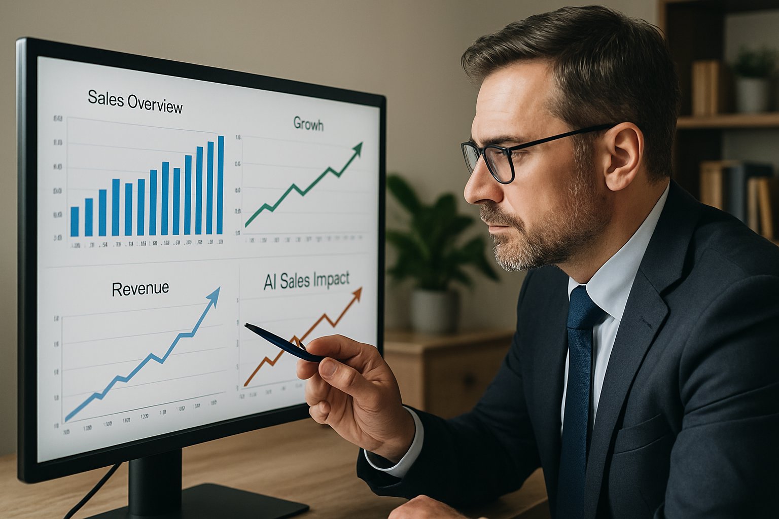 Executive reviews Enterprise AI Sales growth on Salesforce dashboard screen