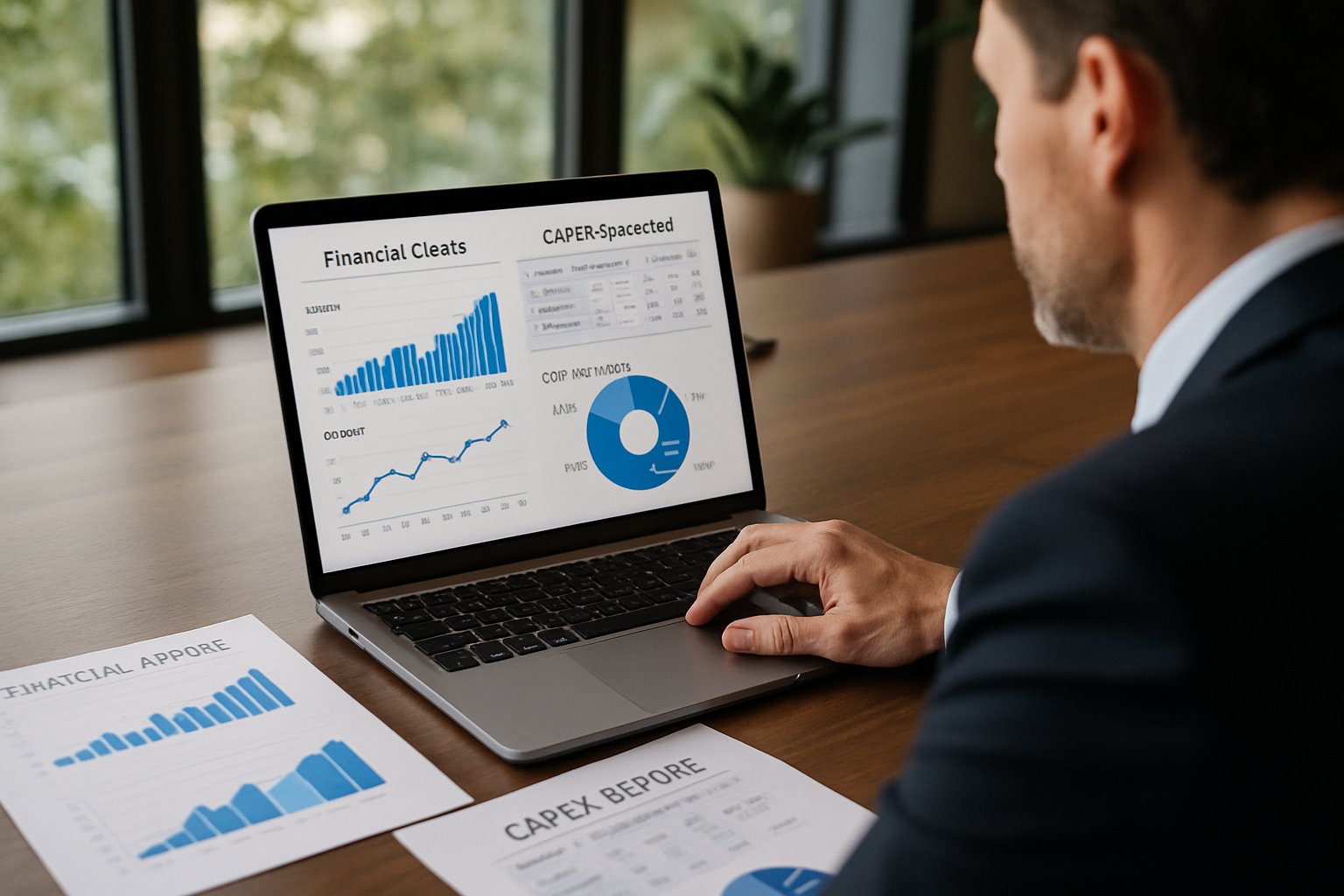 Executive analyzes Supply Chain Capex financial reports and projections.