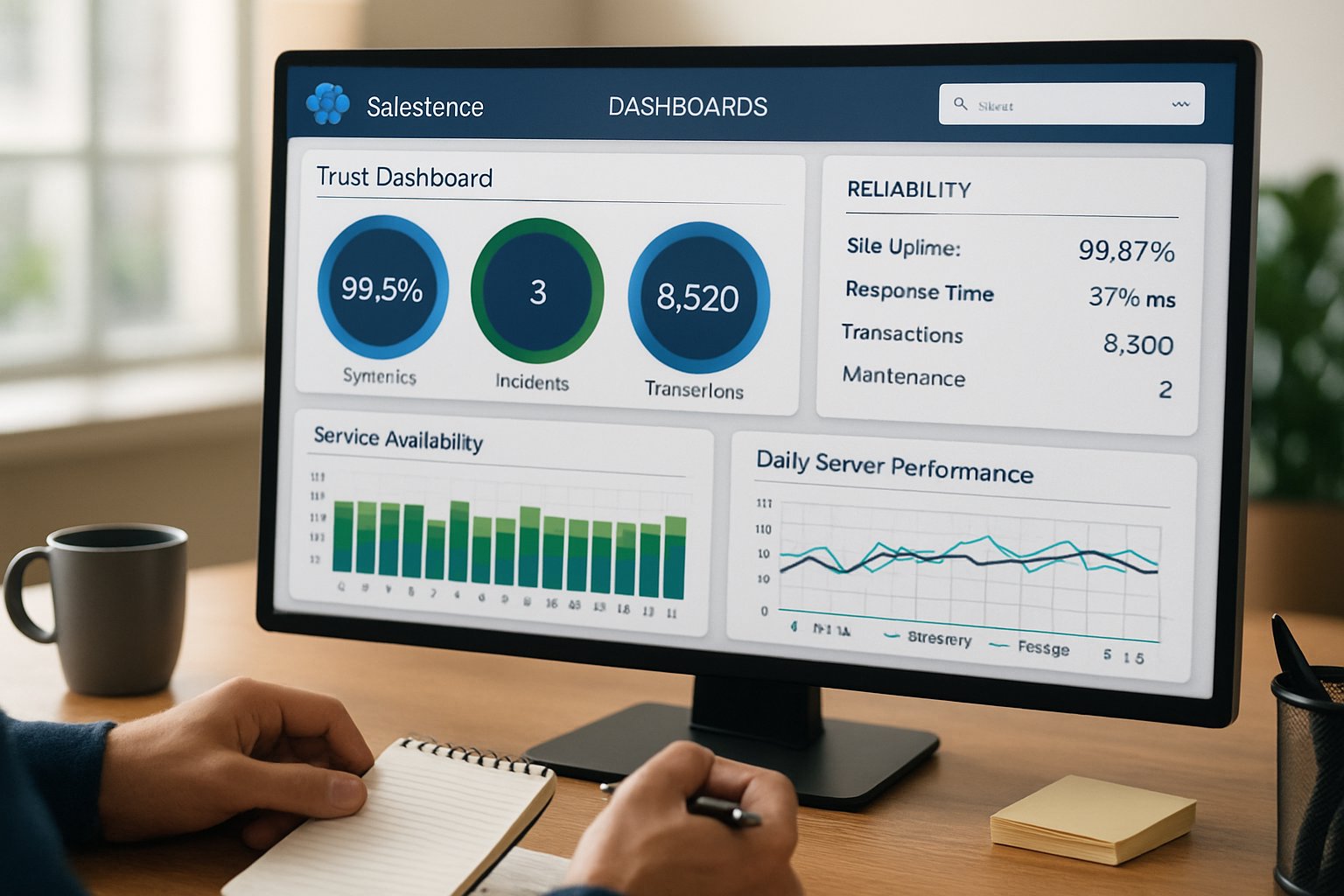 Salesforce model trust metrics reviewed on analyst's computer screen.