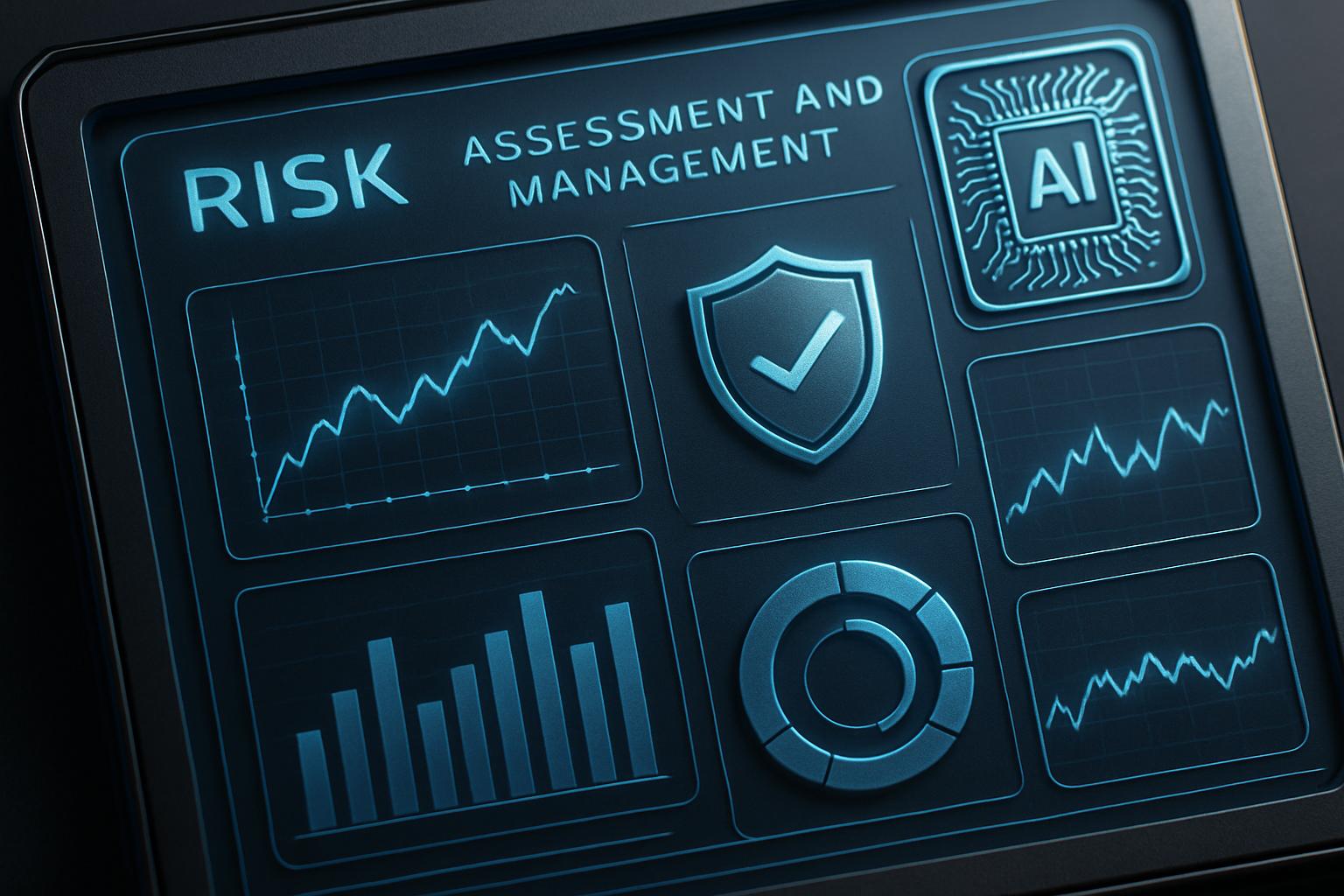 Digital dashboard interface visualizing Risk Management Framework analytics and AI governance tools.