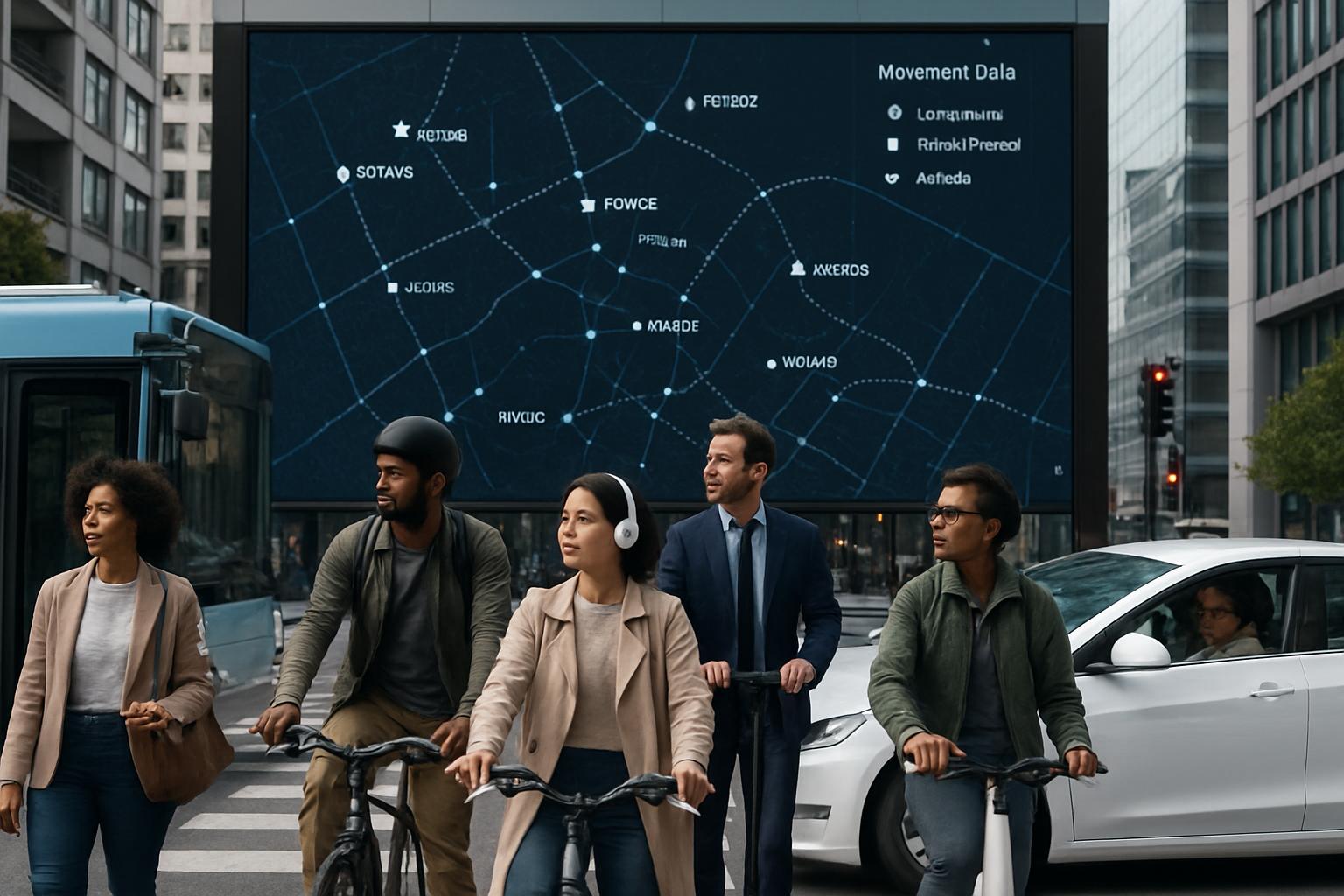 Commuters experience enhanced safety benefits from AI Smart Mobility solutions in a modern city.