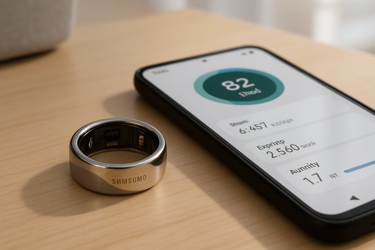 Samsung Galaxy Ring showcasing Wearable Vision technology on a modern desk