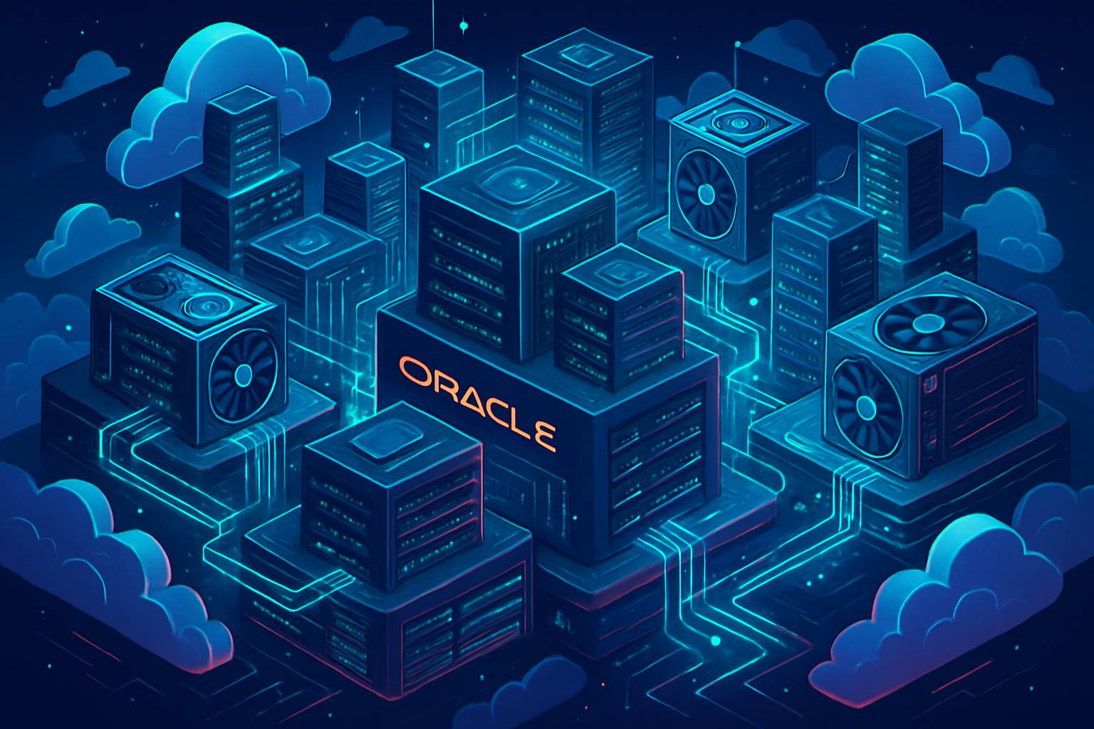 Illustration of Cloud Infrastructure Scale with server stacks and GPUs
