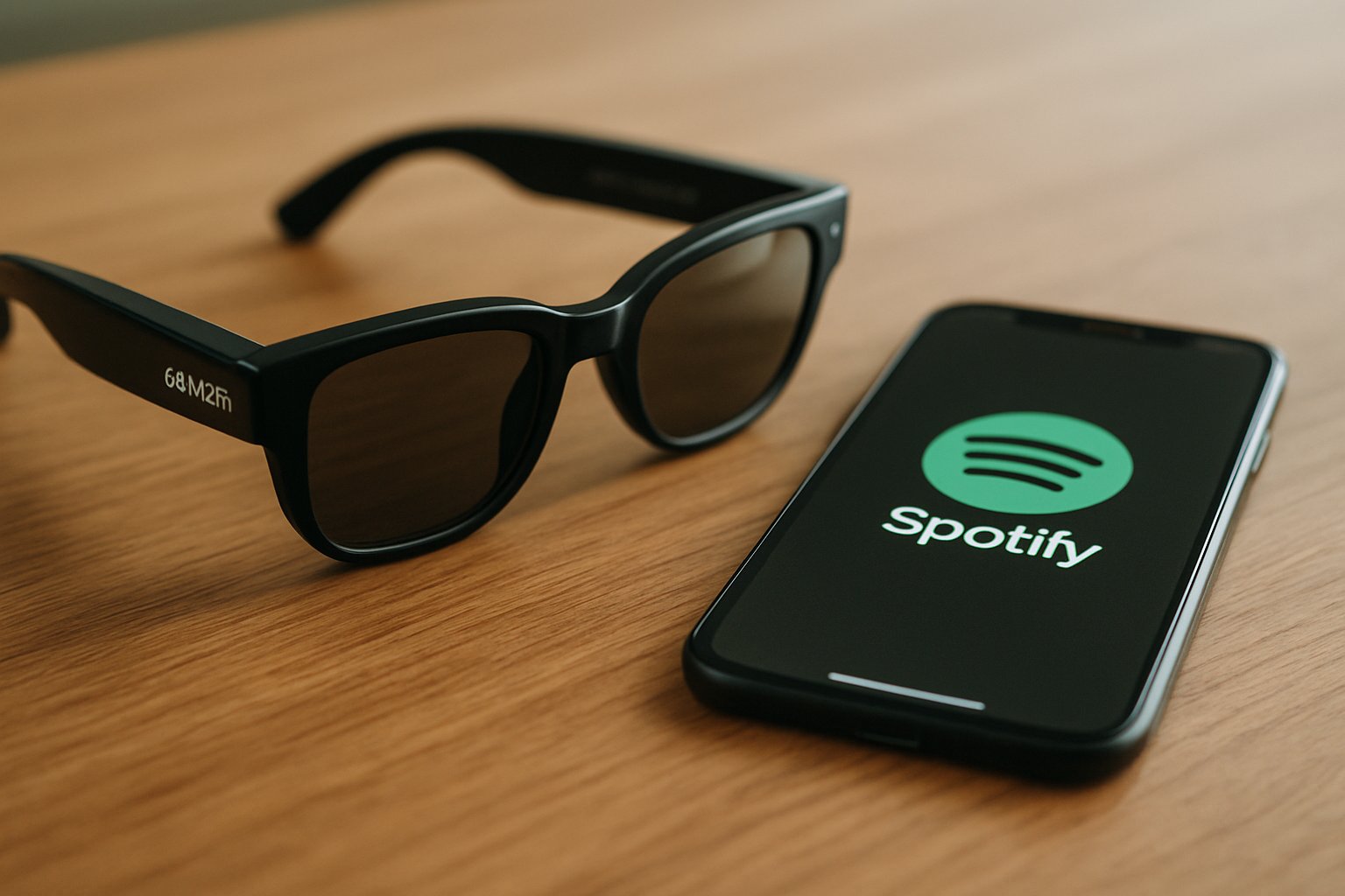 Meta Smart Glasses and smartphone with Spotify showing seamless integration feature.
