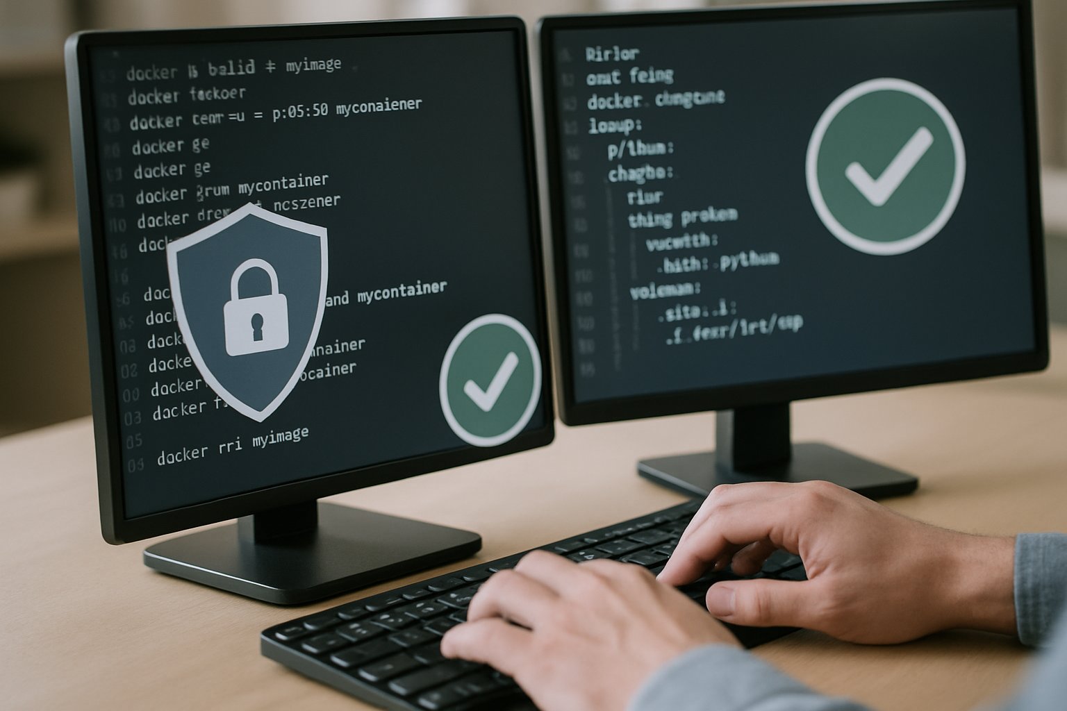 Echo Funding secure container images displayed with Docker code and security icons.