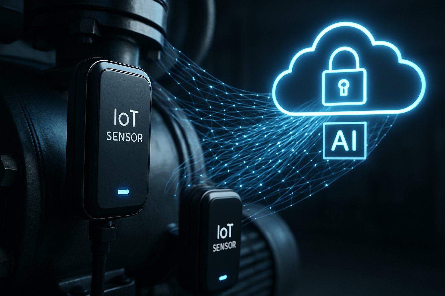 IoT sensors and data streams represent Industrial IoT AI security and privacy advancements.