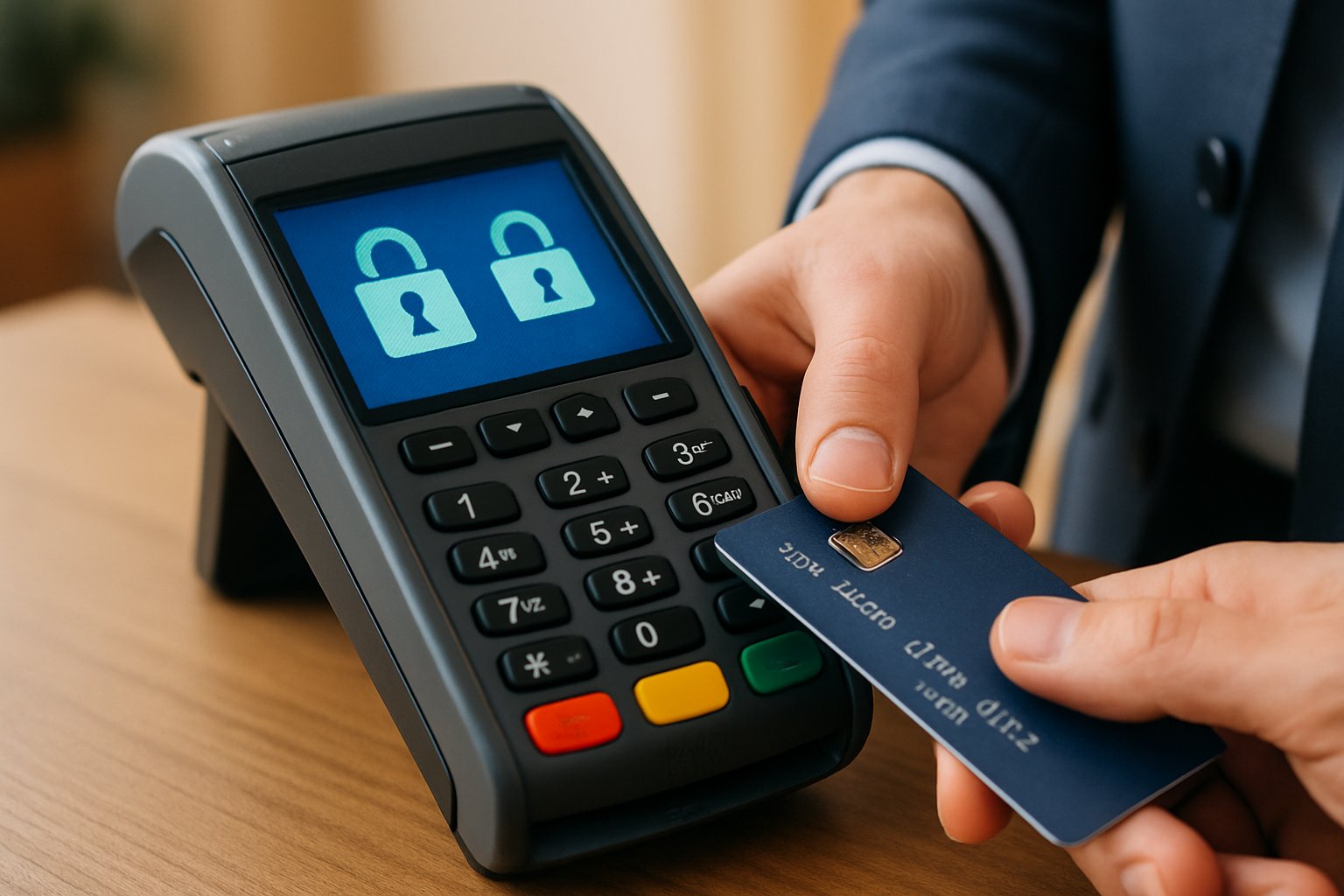 Security Level 2 Fraud protection during a credit card transaction at a store.