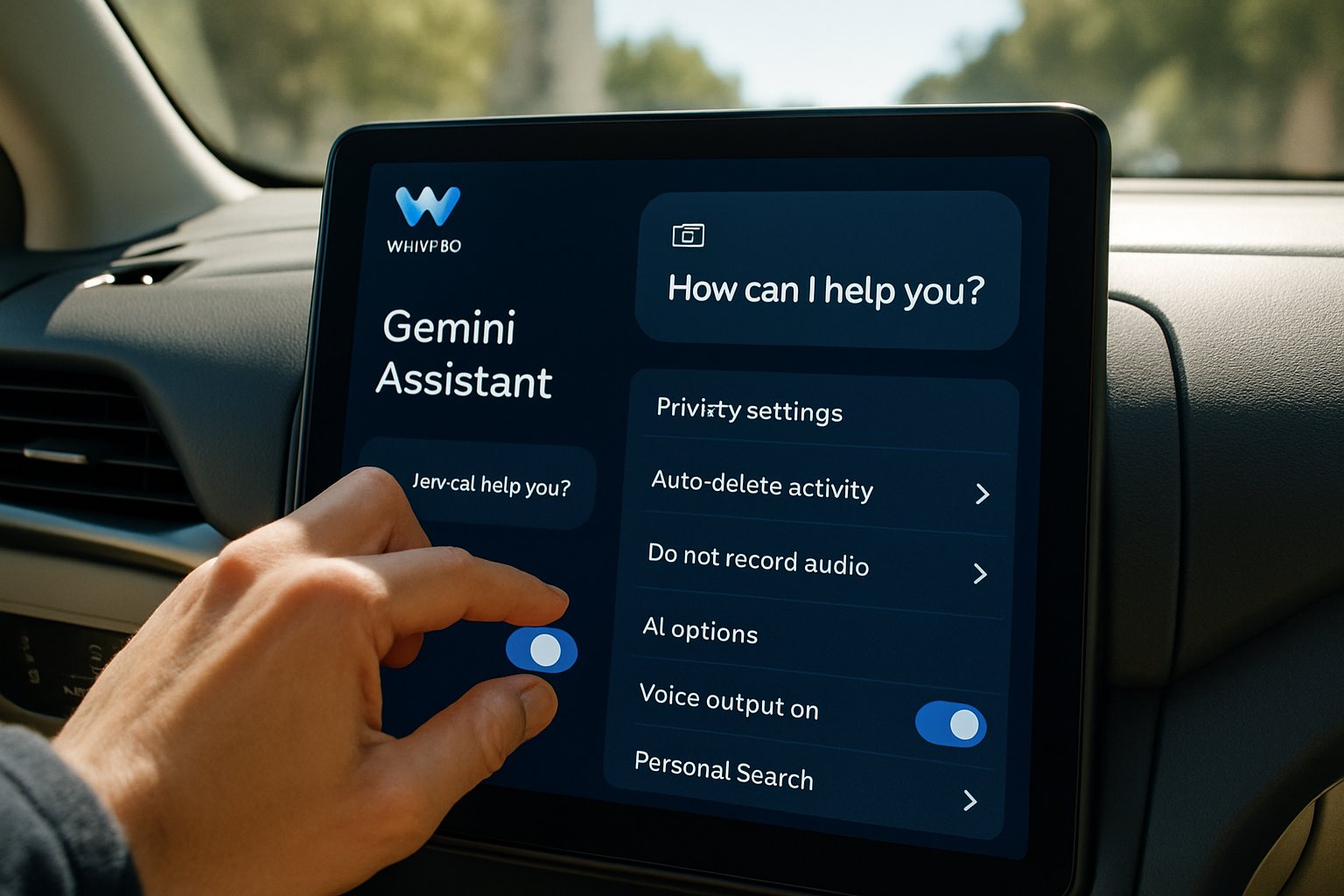 Waymo Gemini Assistant privacy settings on in-car dashboard display