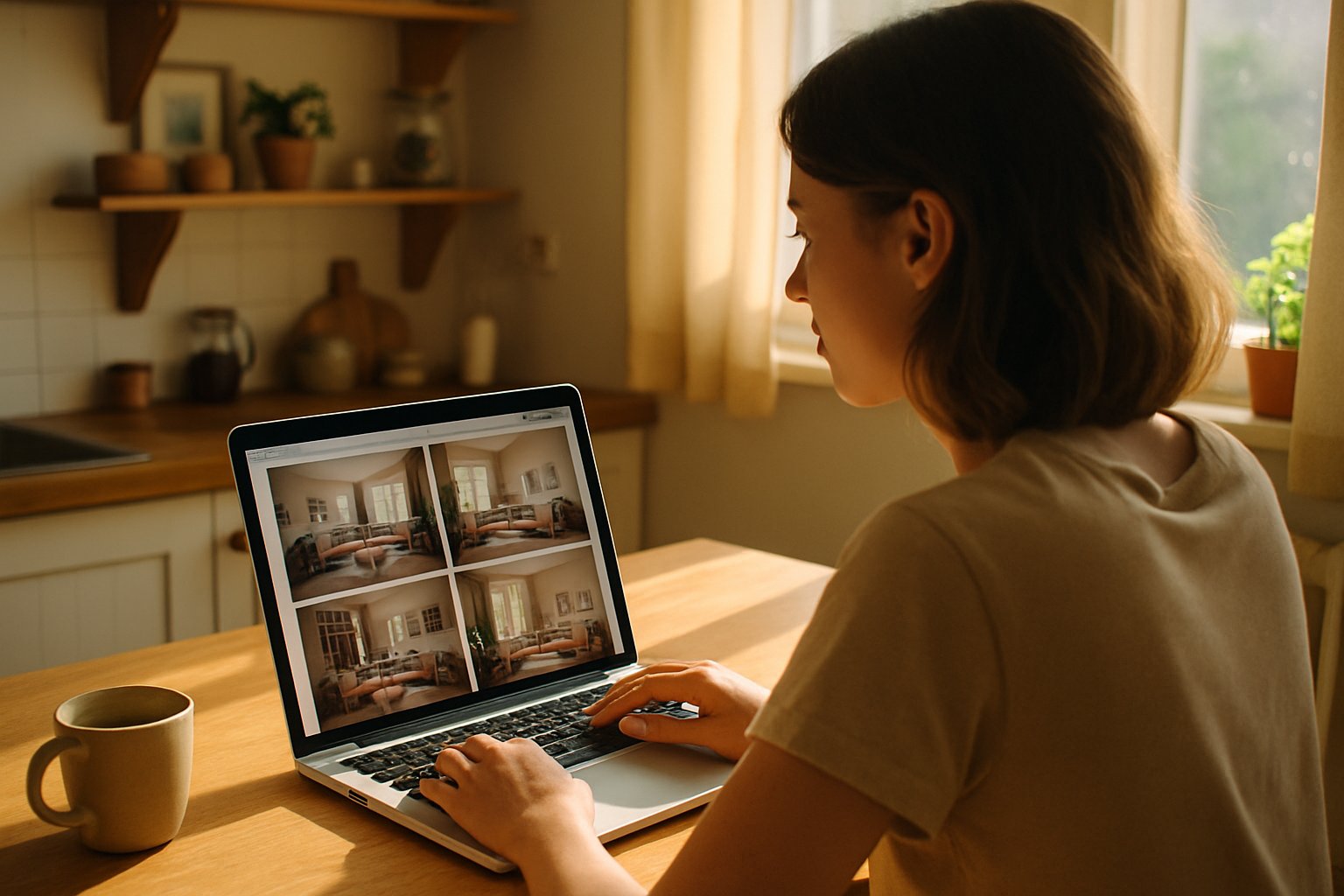 User interacts with AI Room Design tool to visualize interior options.