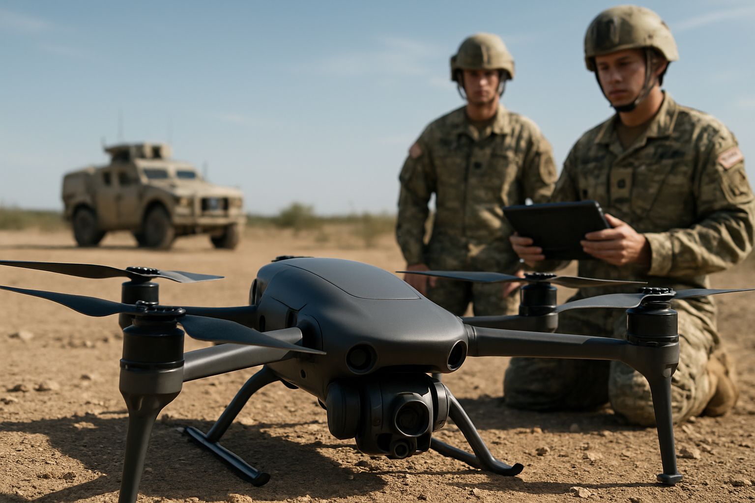 Shield AI autonomous drone in operation with Defense personnel on site.