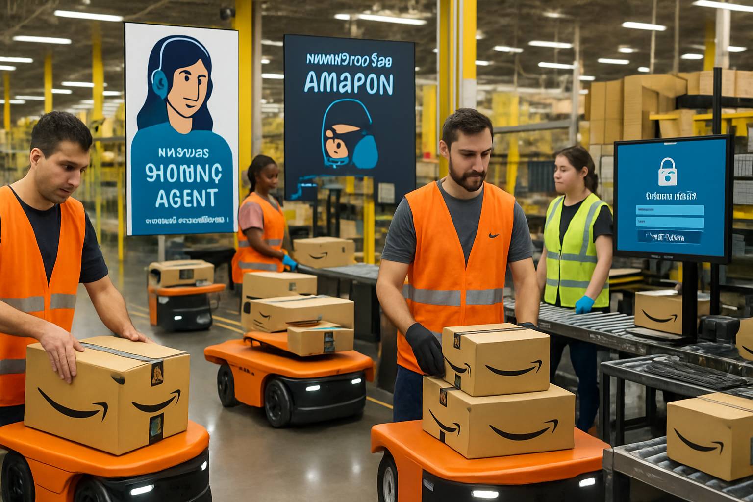 Amazon fulfillment center utilizing Amazon shopping agents and advanced logistics.