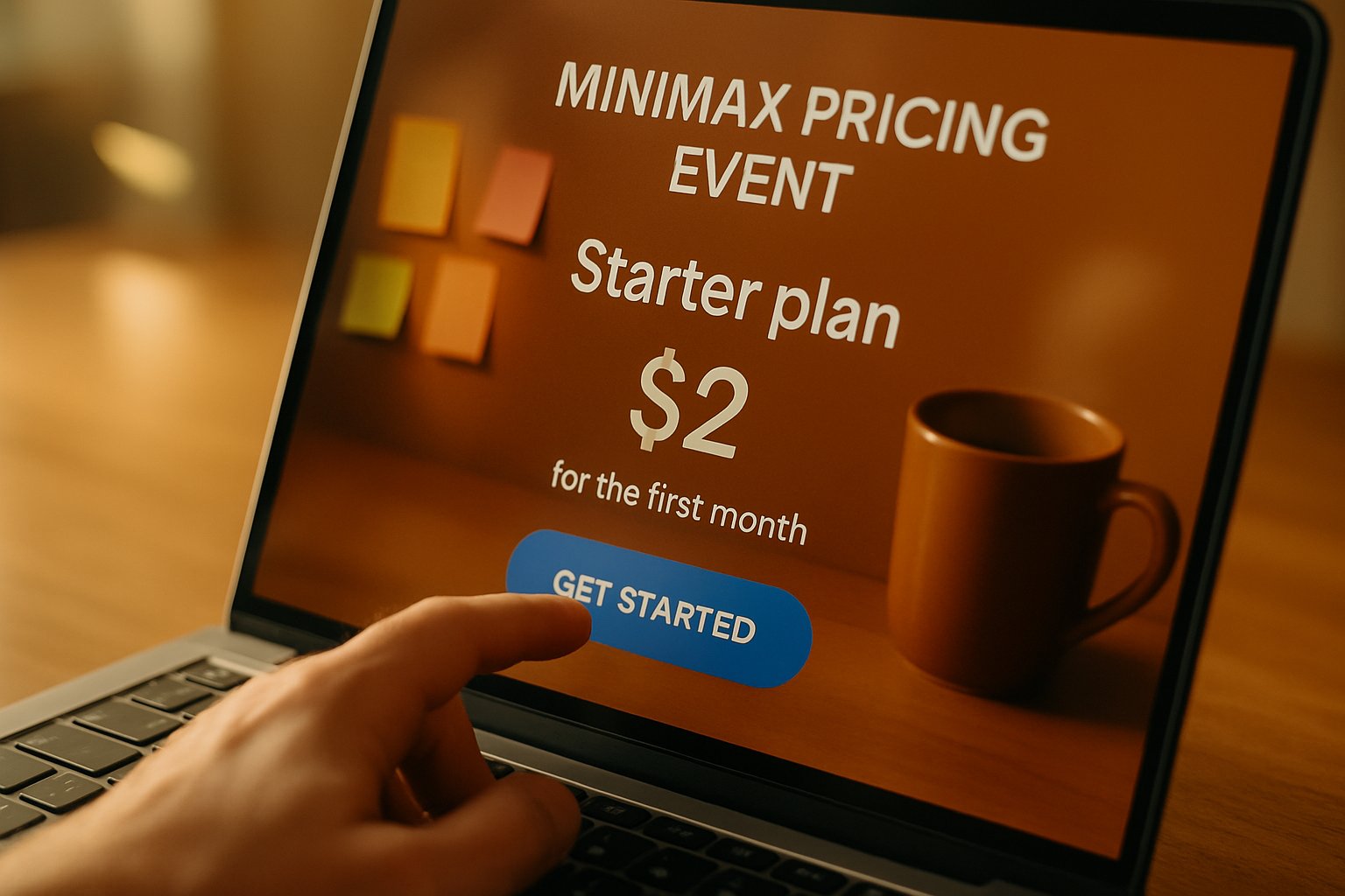Clicking to join MiniMax Pricing Event with $2 Starter plan on laptop