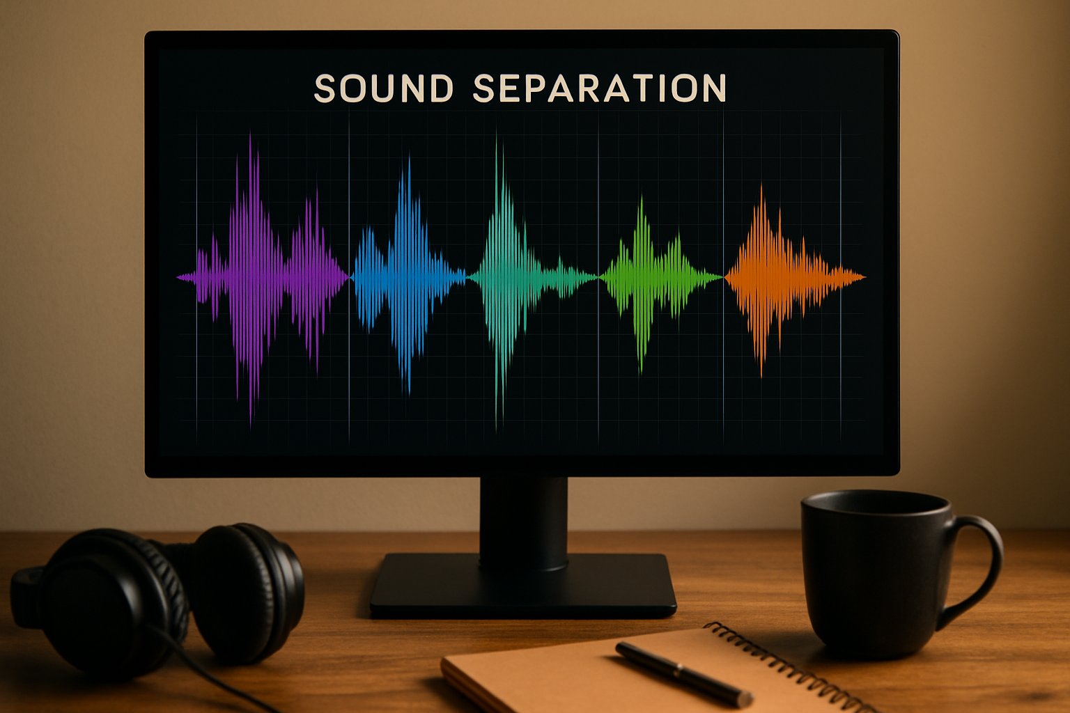 Meta SAM sound separation demonstrated on computer screen with natural workspace