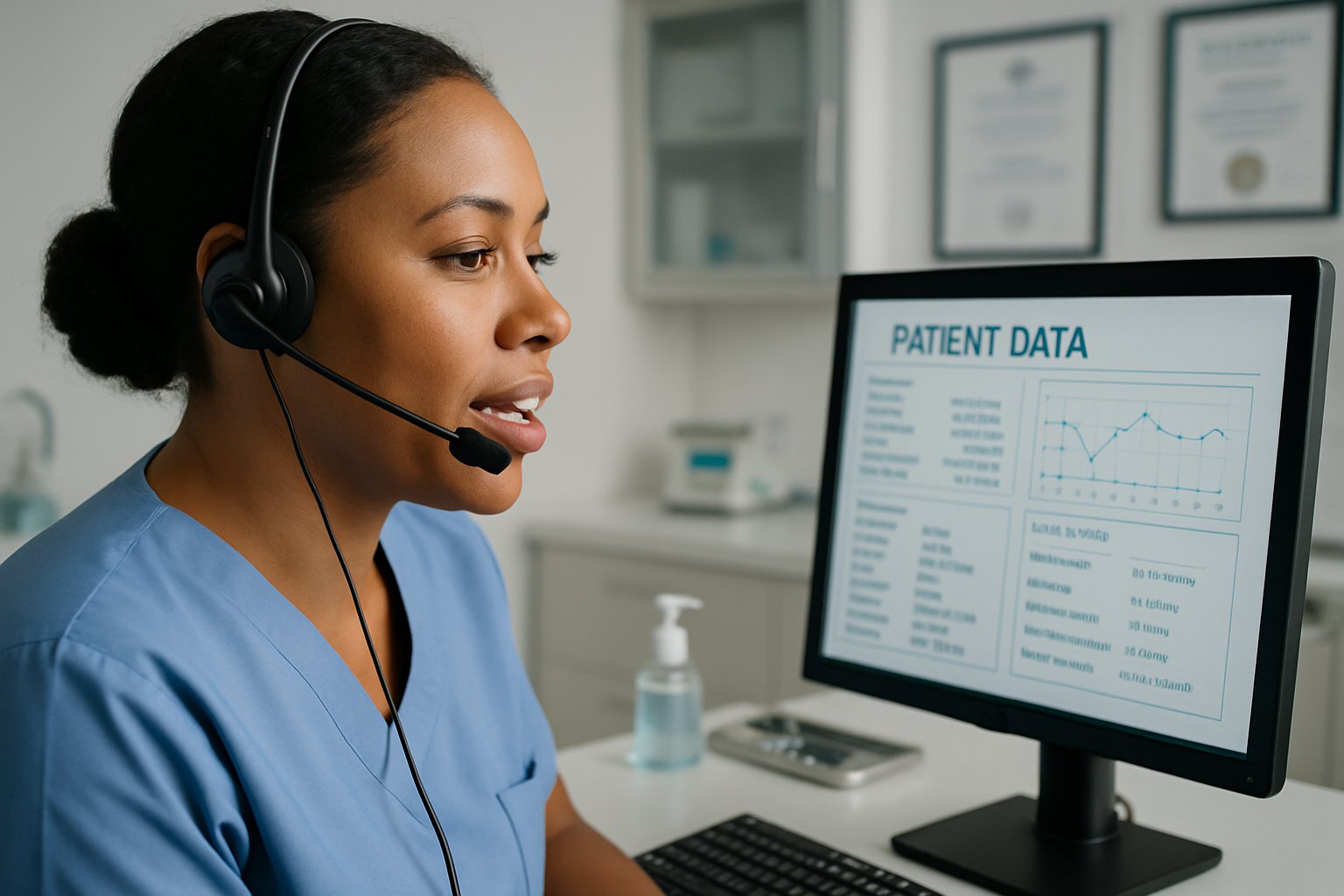 Specialized Healthcare provider using secure speech recognition technology in clinical environment.