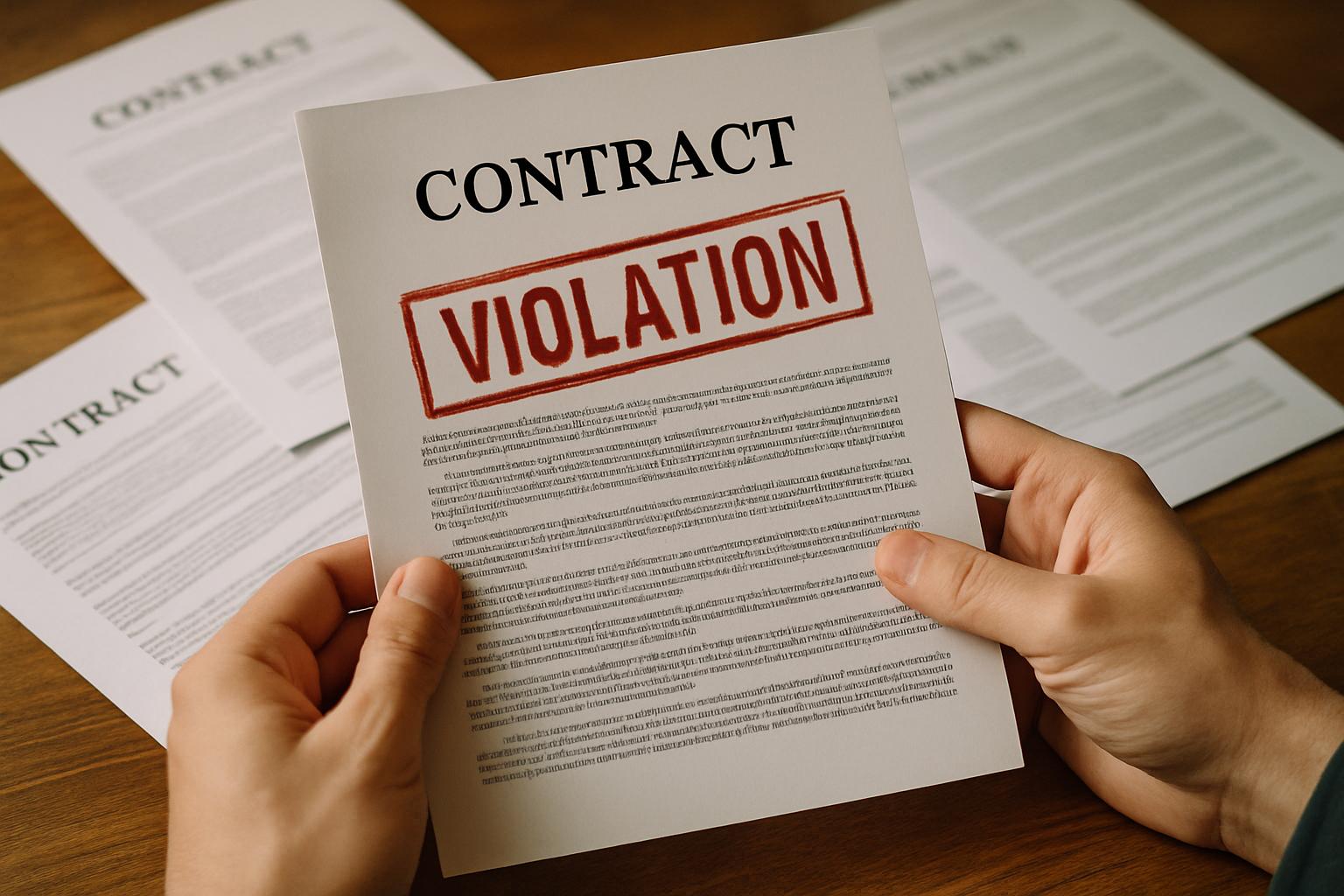 Official contract stamped with Contract Violation in a realistic legal setting.