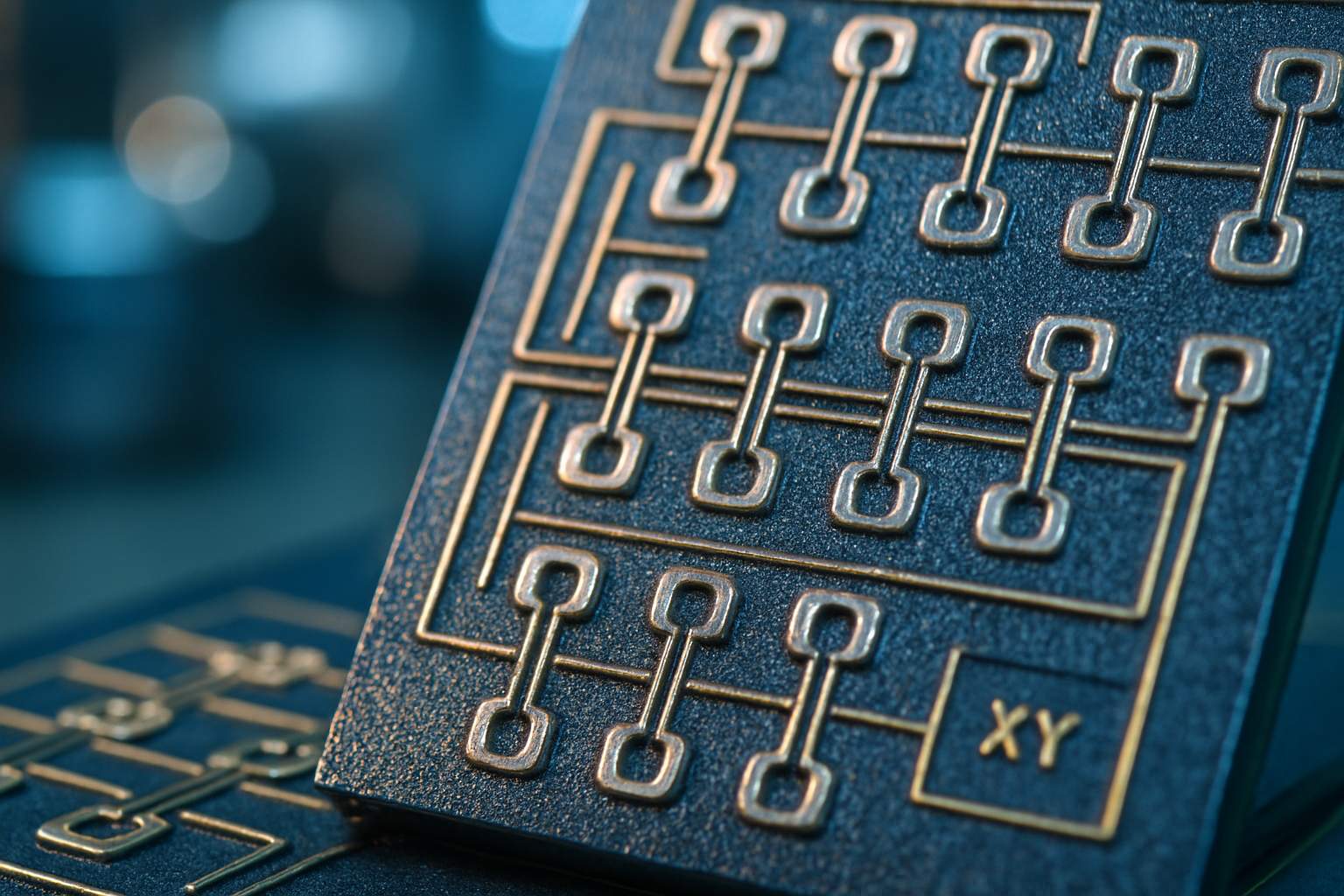 Superconducting qubit array macro image illustrating hardware technical detail