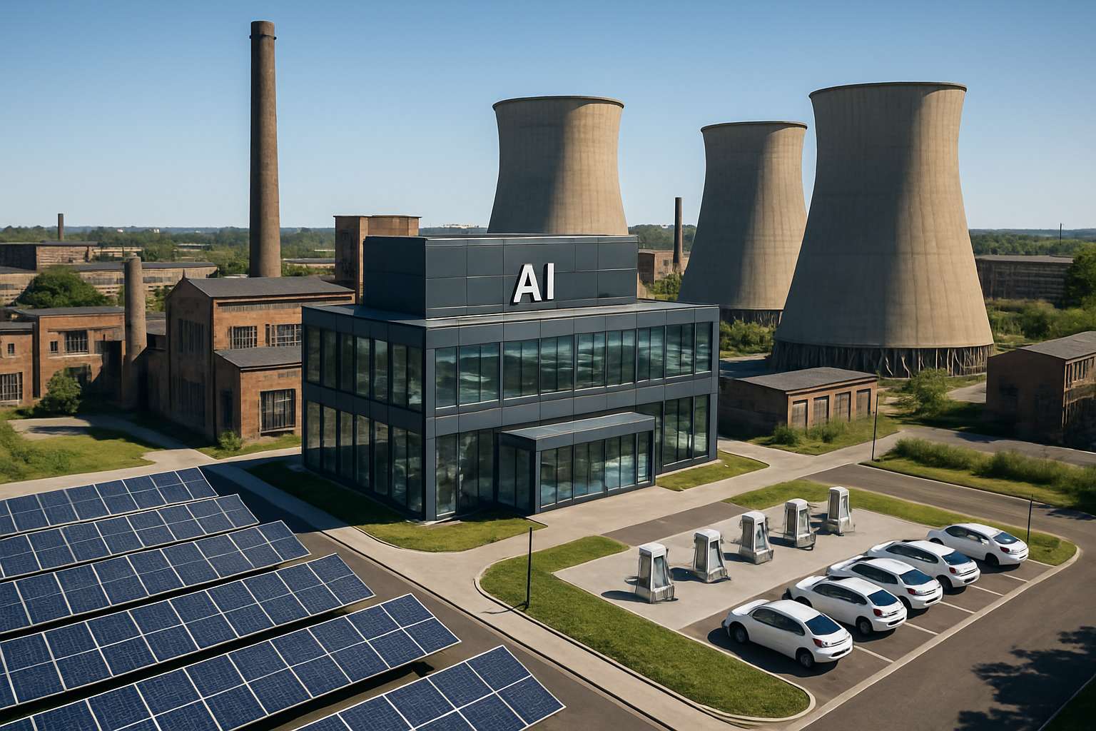AI power plants integrating sustainable technology at former factory sites