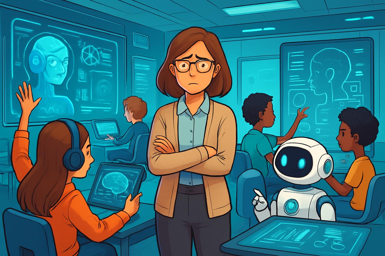 A teacher struggles with AI readiness, highlighting the Education Gap in classrooms.